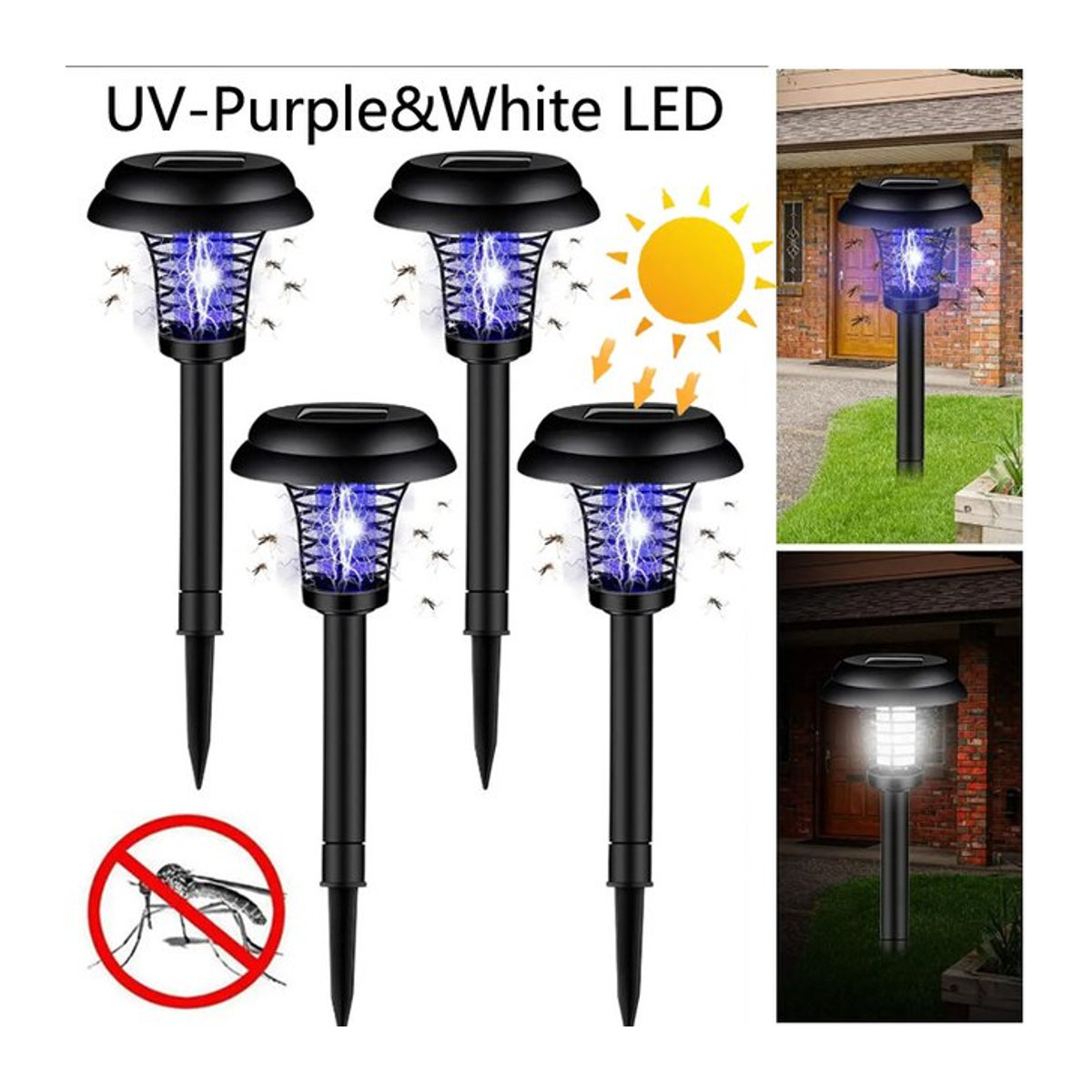DOUWENXI Solarbetriebene Mückenkiller-Lampe mit UV-Lila und weißer Beleuchtung zur Insektenabwehr für Garten und Terrasse - Bild 1