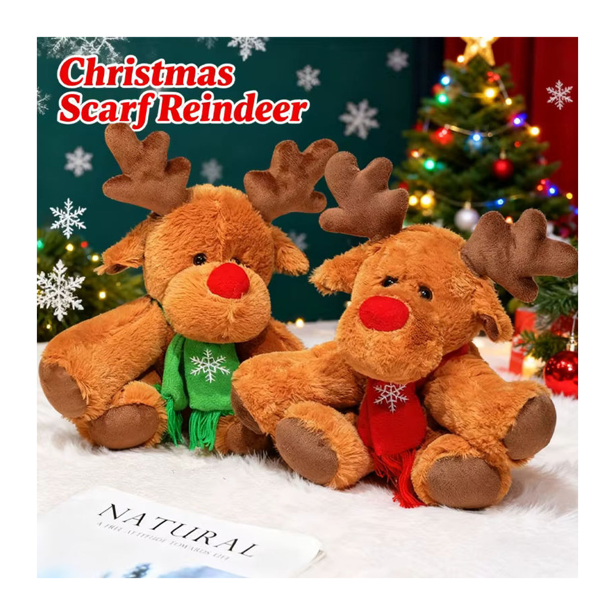 DOYOUDO Rentier Plüsch Spielzeug in Grün und Braun als weiches Weihnachts-Deko-Ornament für die Party-Atmosphäre - Bild 3