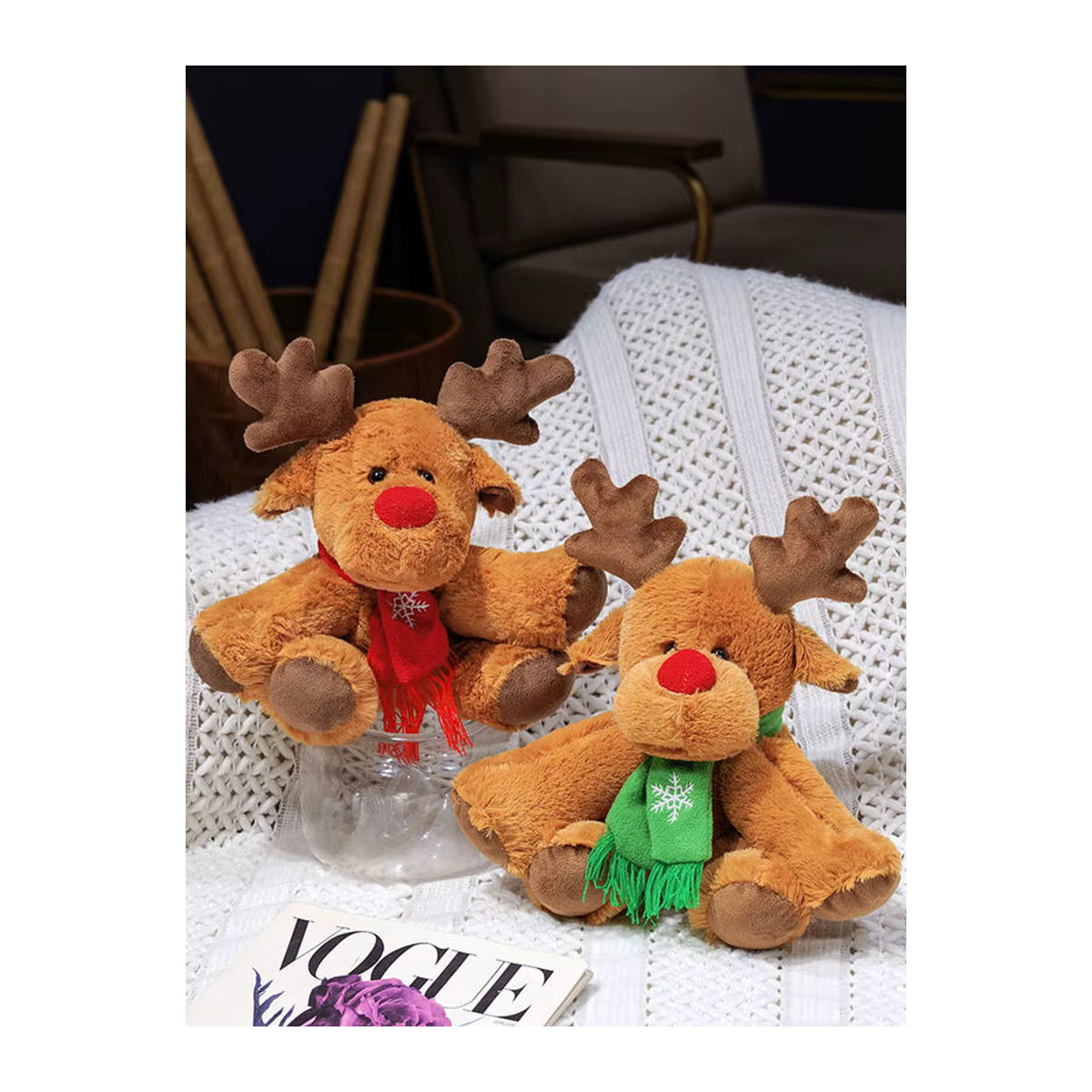 DOYOUDO Rentier Plüsch Spielzeug in Grün und Braun als weiches Weihnachts-Deko-Ornament für die Party-Atmosphäre - Bild 7