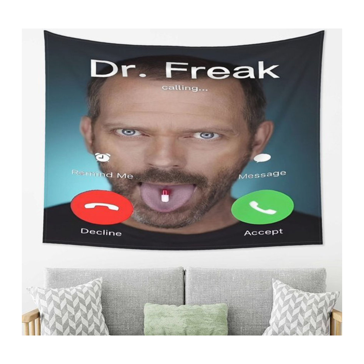 Dr. Freak Haus M.D. Wandteppich aus Polyester mit Porträt-Druck, mehrfarbig, rechteckig, H x B: 60 x 40 cm - Bild 1