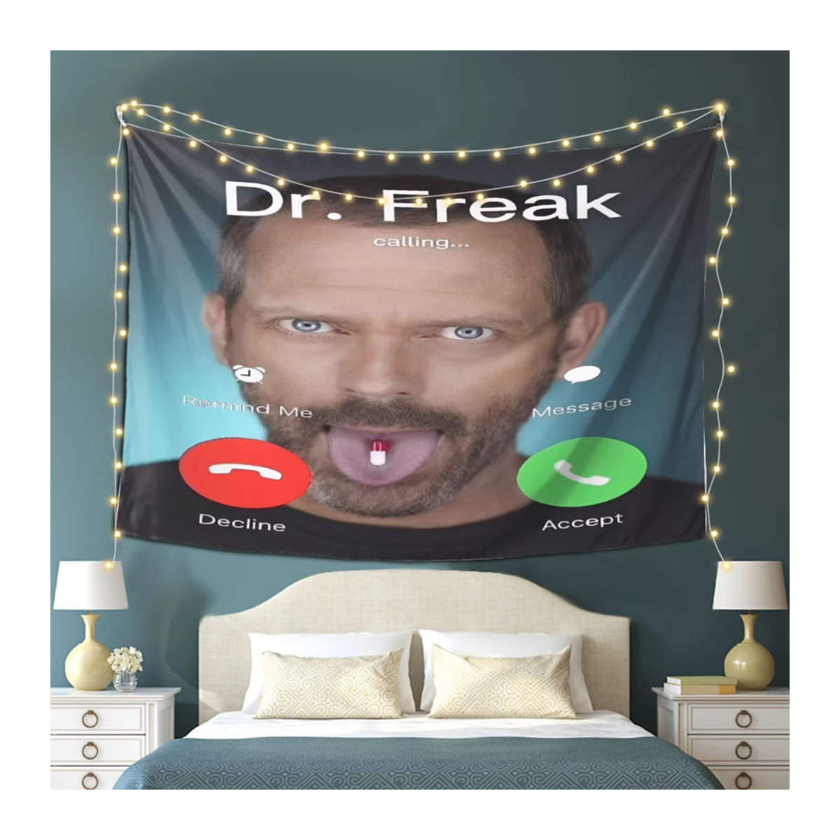 Dr. Freak Haus M.D. Wandteppich aus Polyester mit Porträt-Druck, mehrfarbig, rechteckig, H x B: 60 x 40 cm - Bild 2