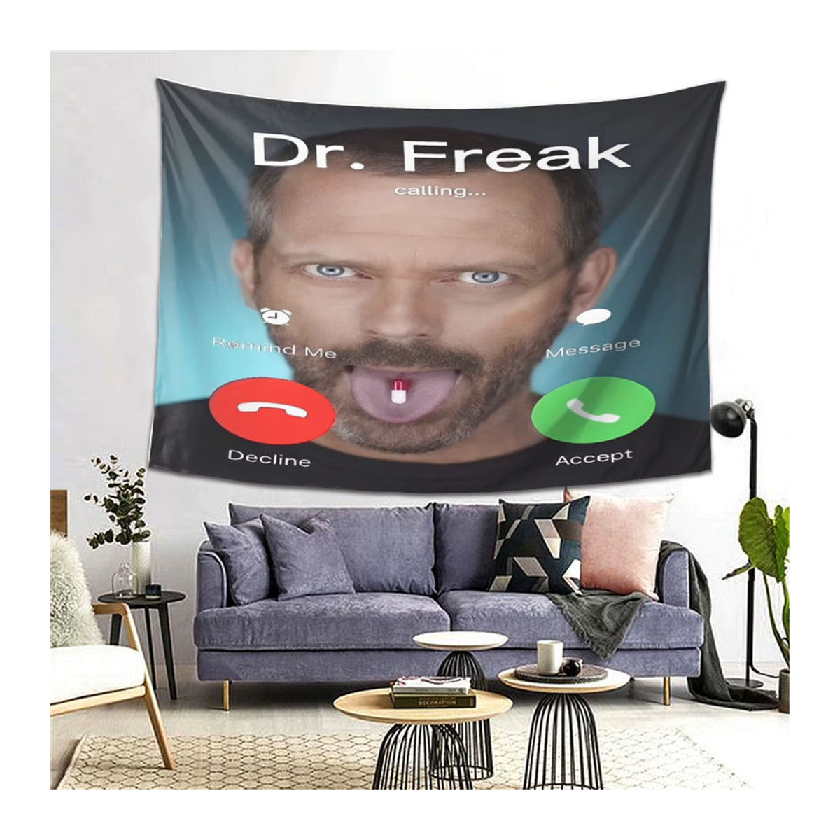 Dr. Freak Haus M.D. Wandteppich aus Polyester mit Porträt-Druck, mehrfarbig, rechteckig, H x B: 60 x 40 cm - Bild 3