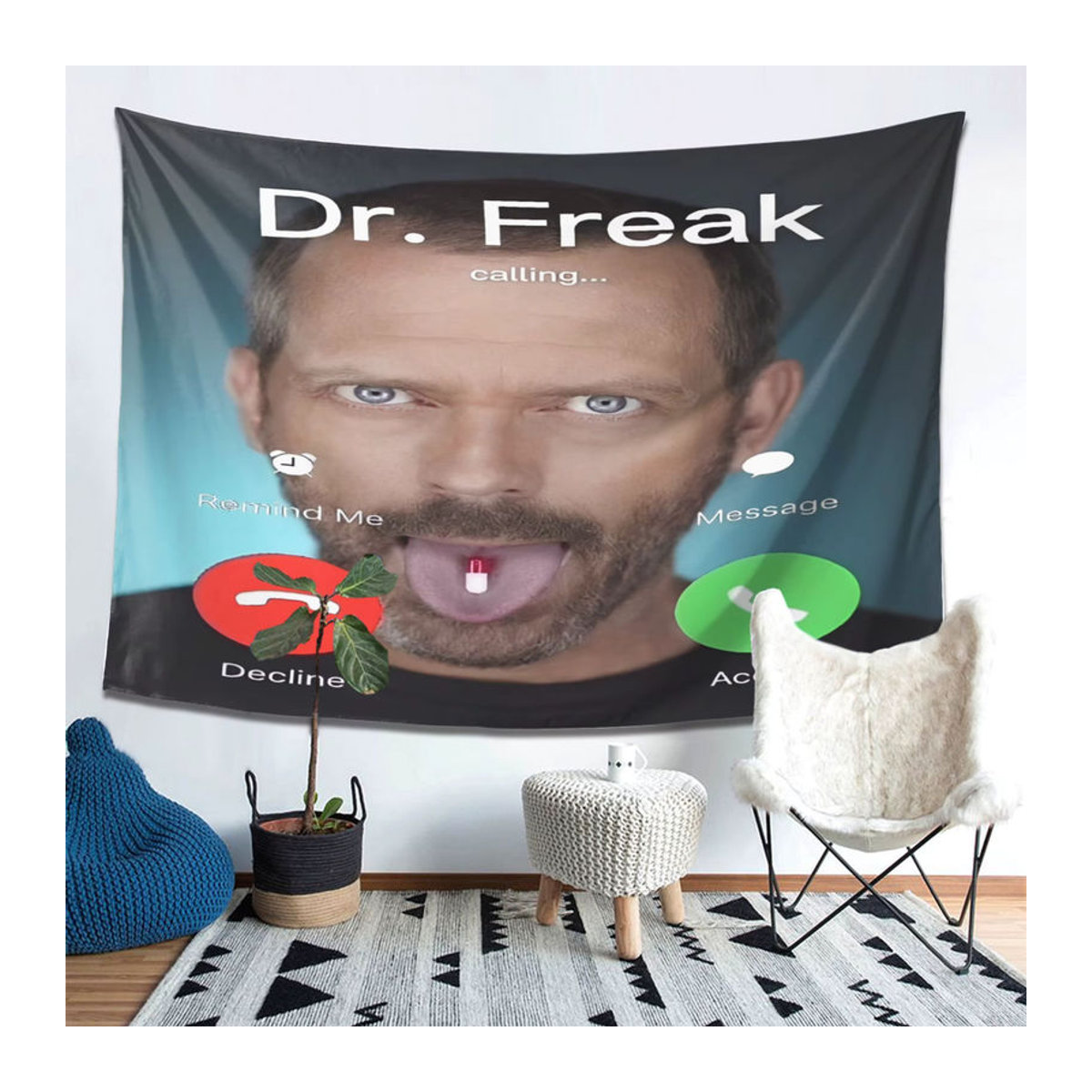 Dr. Freak Haus M.D. Wandteppich aus Polyester mit Porträt-Druck, mehrfarbig, rechteckig, H x B: 60 x 40 cm - Bild 4