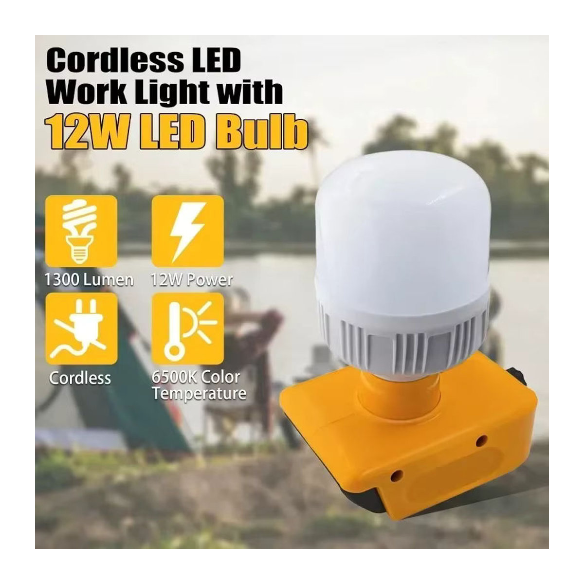 Drahtlose LED-Arbeitsleuchte mit E27-Sockel für DeWalt und andere Akku-Systeme, einstellbare Helligkeit - Bild 3