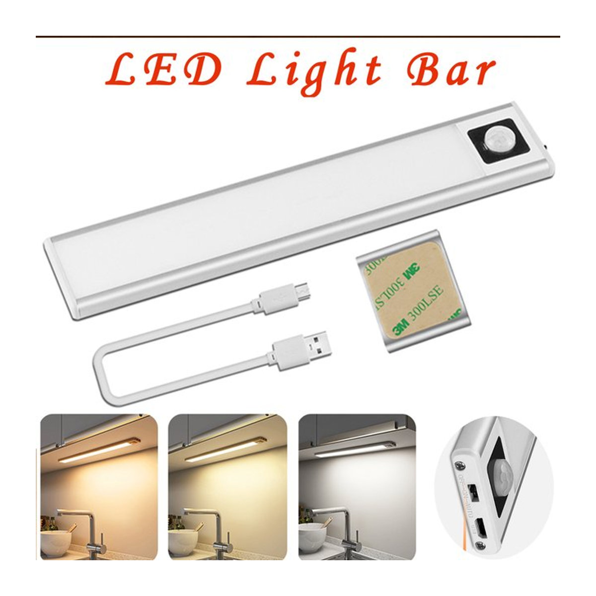 Drahtlose LED-Bewegungssensor Bar Licht in Weiß als magnetisches USB wiederaufladbares Nachtlicht für die Möbelbeleuchtung in der Küche - Bild 1