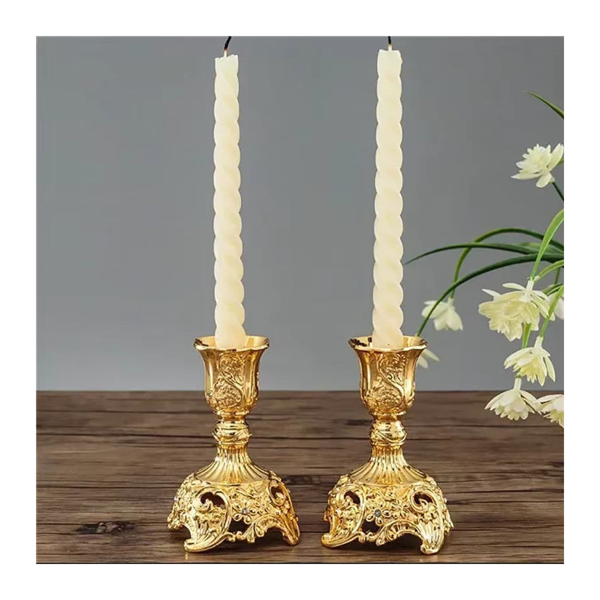 Dreamburgh 2er Set Retro Kerzenständer aus Metall in Gold und Silber für Hochzeit und Tischdekoration - Bild 1