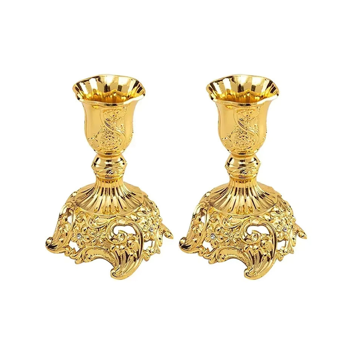 Dreamburgh 2er Set Retro Kerzenständer aus Metall in Gold und Silber für Hochzeit und Tischdekoration - Bild 2