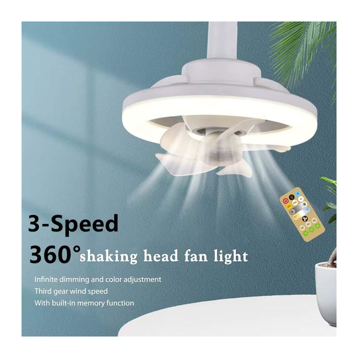 Dreamburgh Deckenventilator mit Leuchte in Weiß, 60W, 3-Gang-Lüfter und Fernbedienung, E27 Fassung, minimalistisches Design - Bild 2