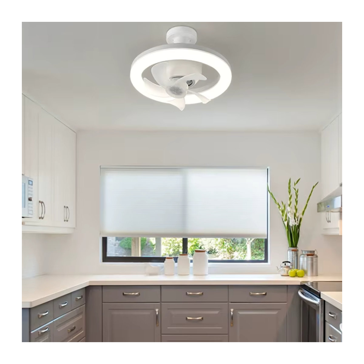 Dreamburgh Deckenventilator mit Leuchte in Weiß, 60W, 3-Gang-Lüfter und Fernbedienung, E27 Fassung, minimalistisches Design - Bild 3