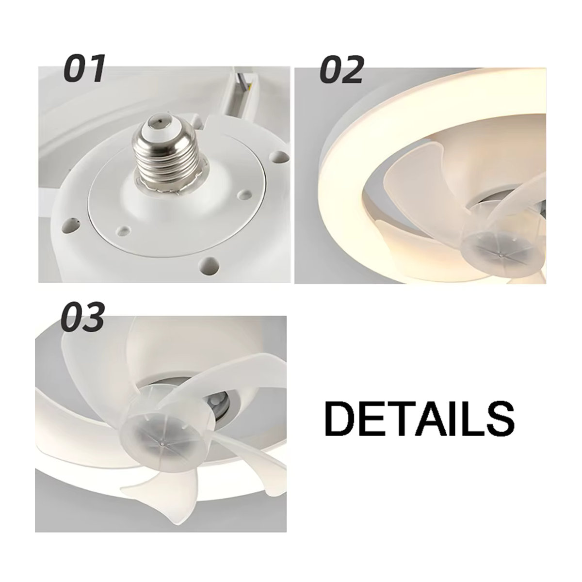 Dreamburgh Deckenventilator mit Leuchte in Weiß, 60W, 3-Gang-Lüfter und Fernbedienung, E27 Fassung, minimalistisches Design - Bild 5