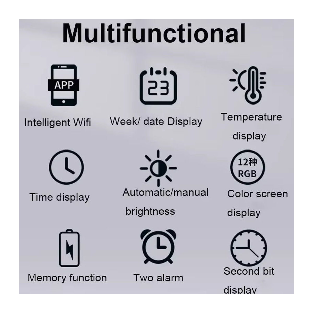 Dreamburgh Digitale WiFi Wanduhr mit Kalenderfunktion und Datumsanzeige, Modernes Design in Weiß, Grau und Mehrfarbig - Bild 4