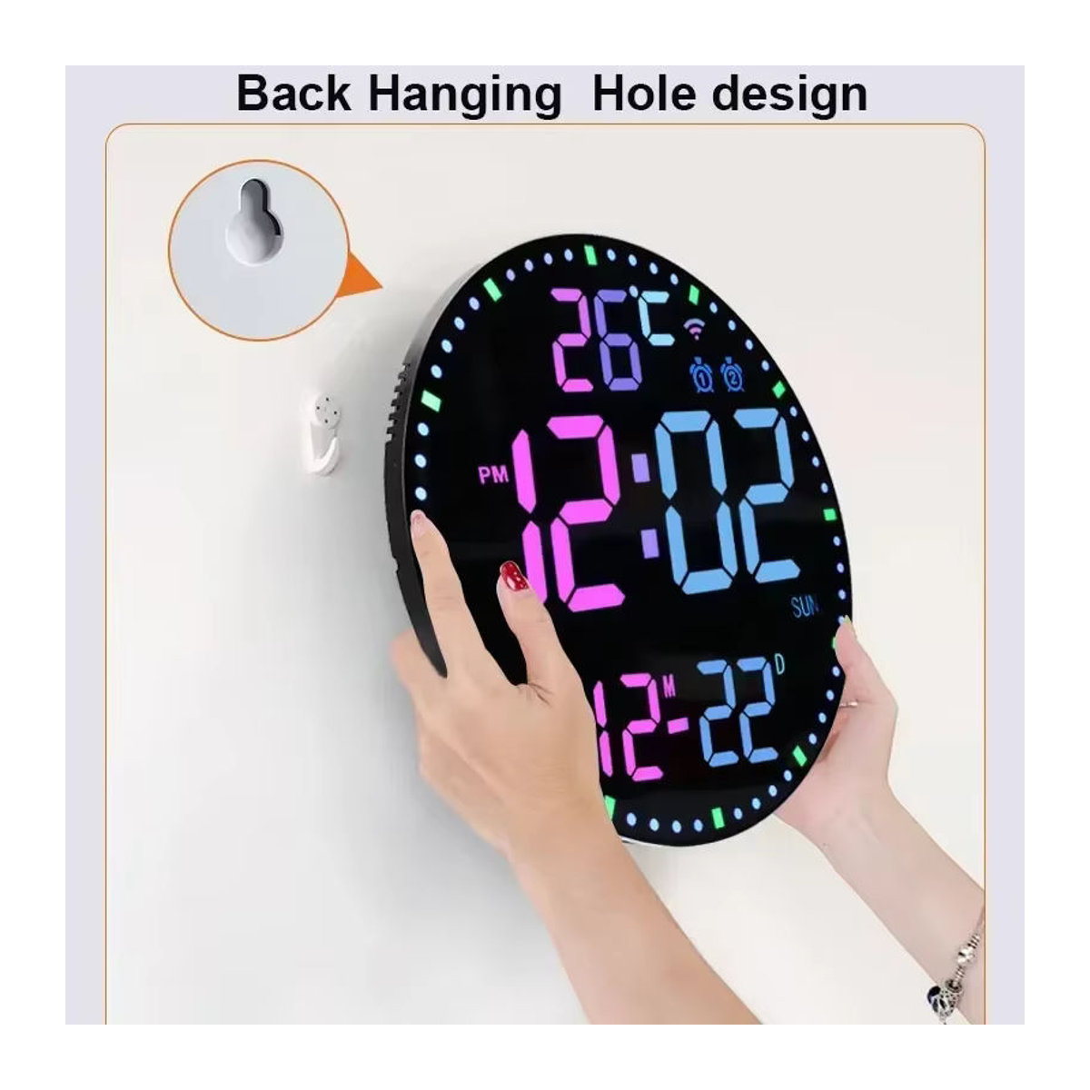 Dreamburgh Digitale WiFi Wanduhr mit Kalenderfunktion und Datumsanzeige, Modernes Design in Weiß, Grau und Mehrfarbig - Bild 5