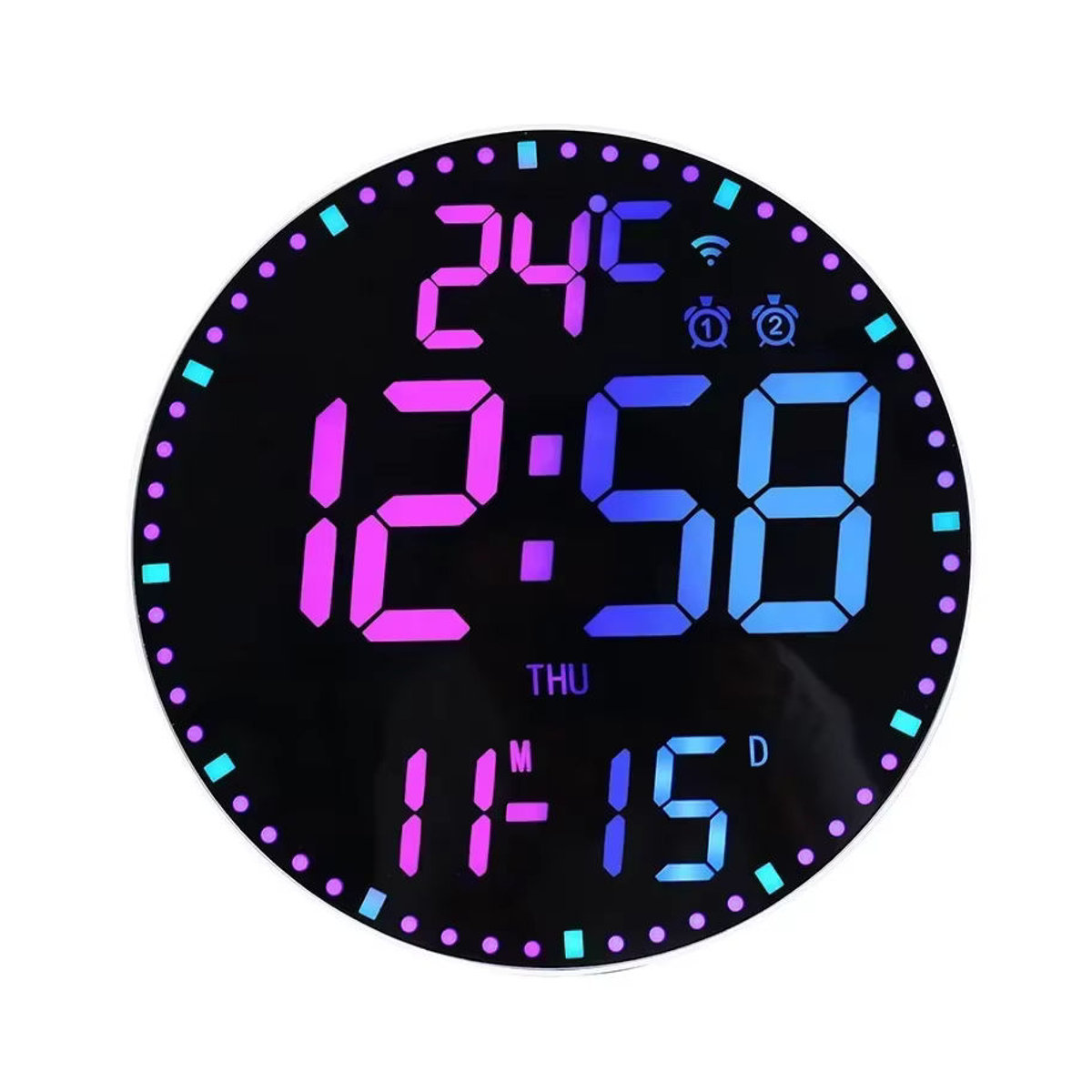 Dreamburgh Digitale WiFi Wanduhr mit Kalenderfunktion und Datumsanzeige, Modernes Design in Weiß, Grau und Mehrfarbig - Bild 7