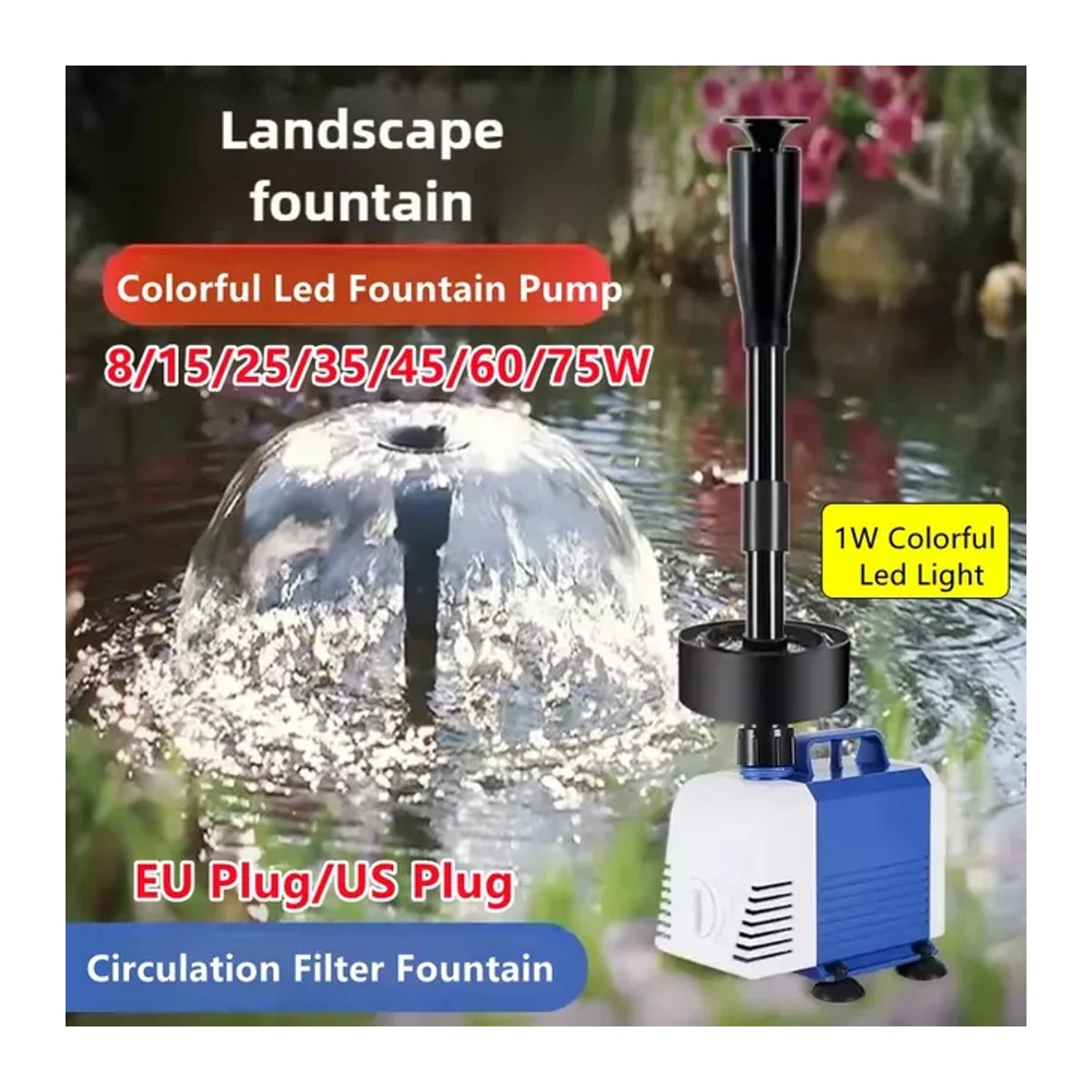 Dreamburgh Pilz-Brunnenpumpe für Fischteiche und Gartenlandschaften in Blau, 110V/220V Wasserzirkulationspumpe - Bild 1