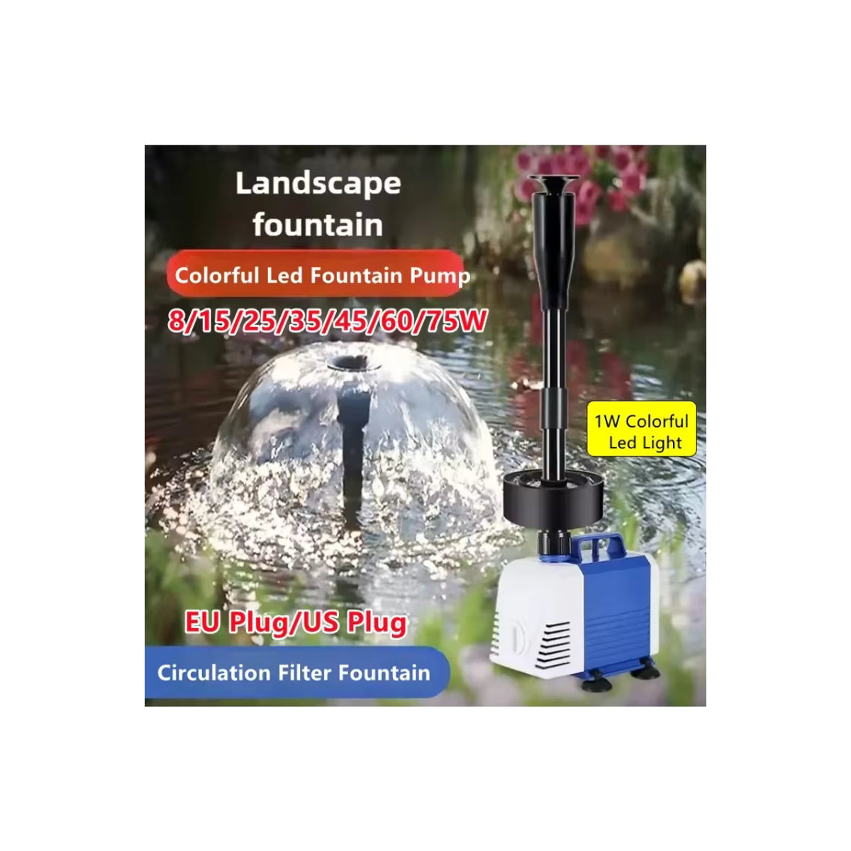 Dreamburgh Pilz-Brunnenpumpe für Fischteiche und Gartenlandschaften in Blau, 110V/220V Wasserzirkulationspumpe - Bild 7