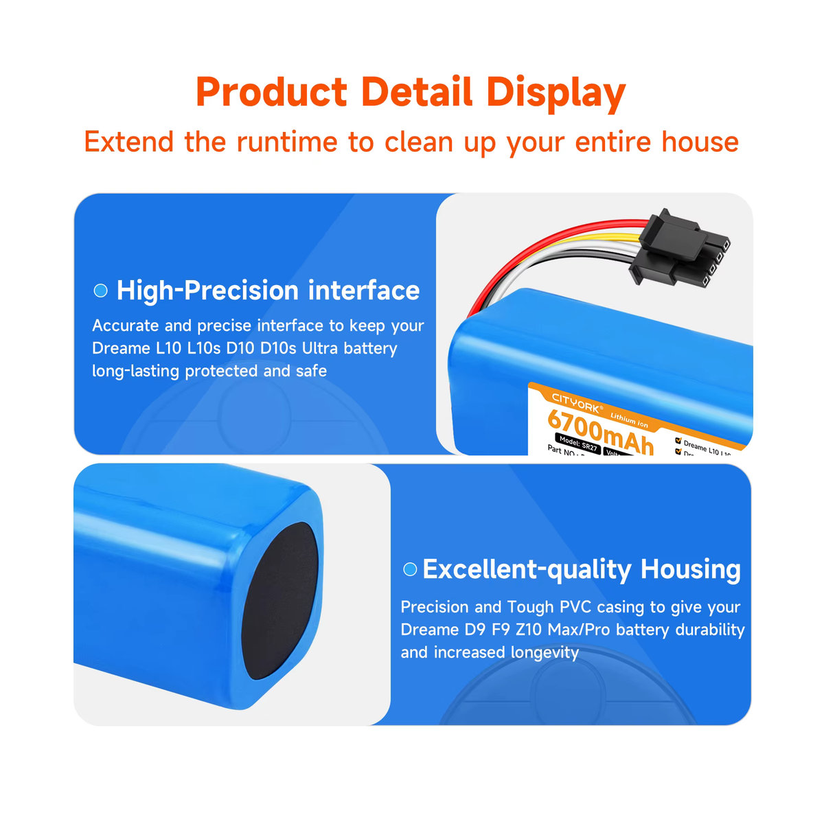 Dreame Ersatzakku 14,4V in Blau für Saugroboter L10 D10 Ultra Pro Plus D9 F9 Z10 W10 Pro Max Plus S10 S20 S30 X10+ X20+ - Bild 2