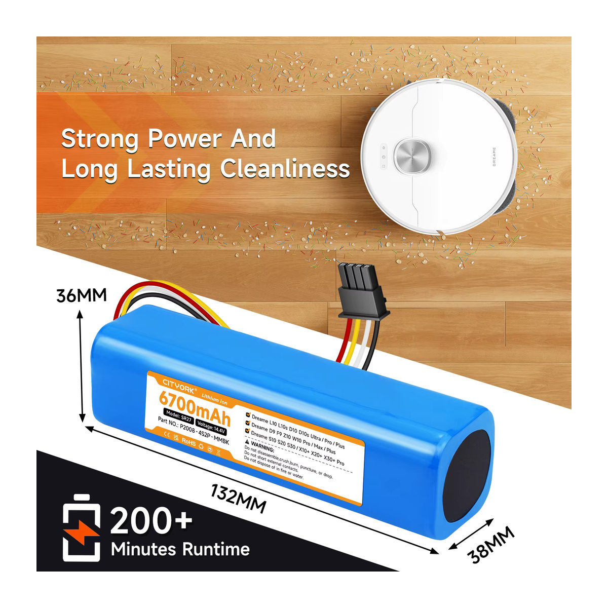 Dreame Ersatzakku 14,4V in Blau für Saugroboter L10 D10 Ultra Pro Plus D9 F9 Z10 W10 Pro Max Plus S10 S20 S30 X10+ X20+ - Bild 3