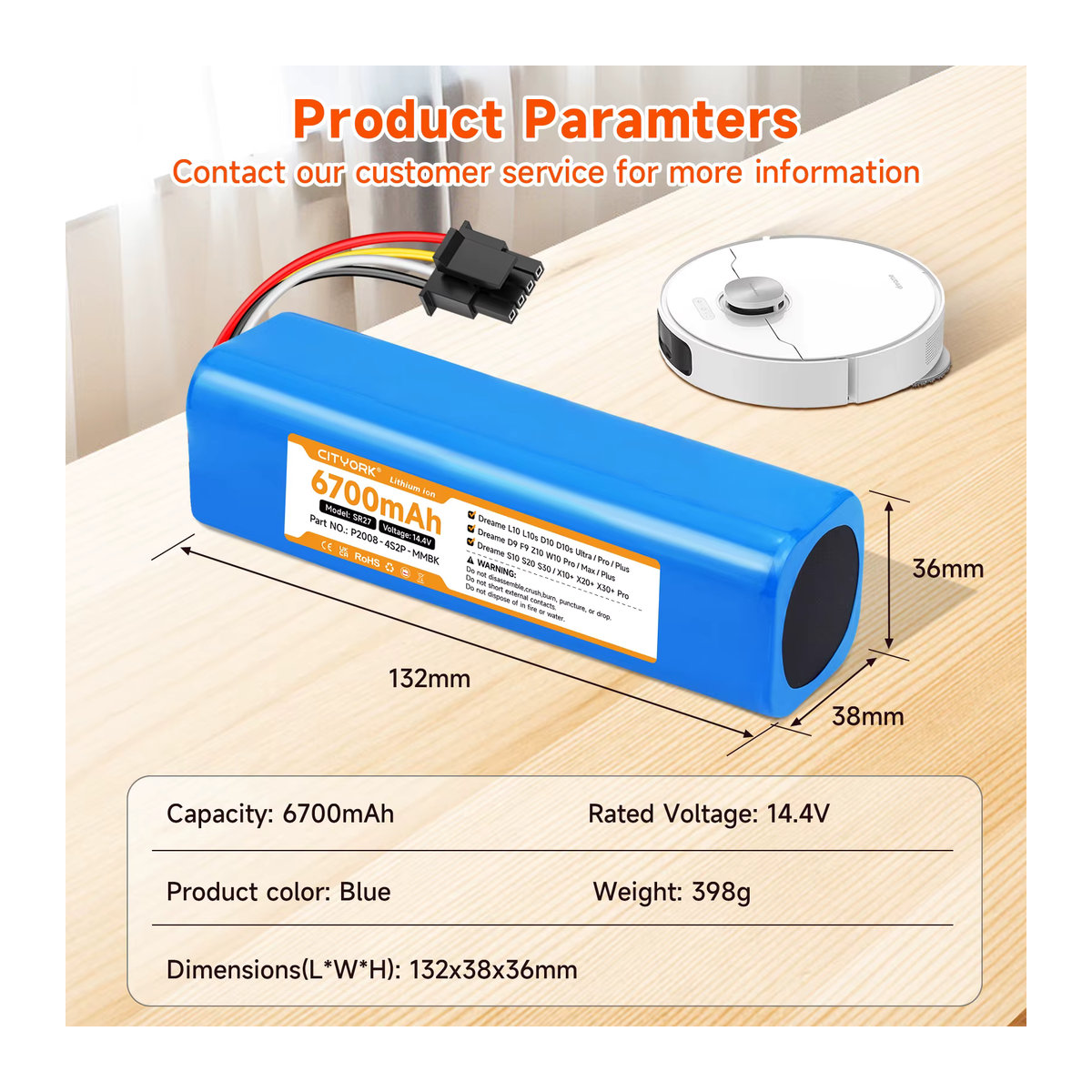 Dreame Ersatzakku 14,4V in Blau für Saugroboter L10 D10 Ultra Pro Plus D9 F9 Z10 W10 Pro Max Plus S10 S20 S30 X10+ X20+ - Bild 4