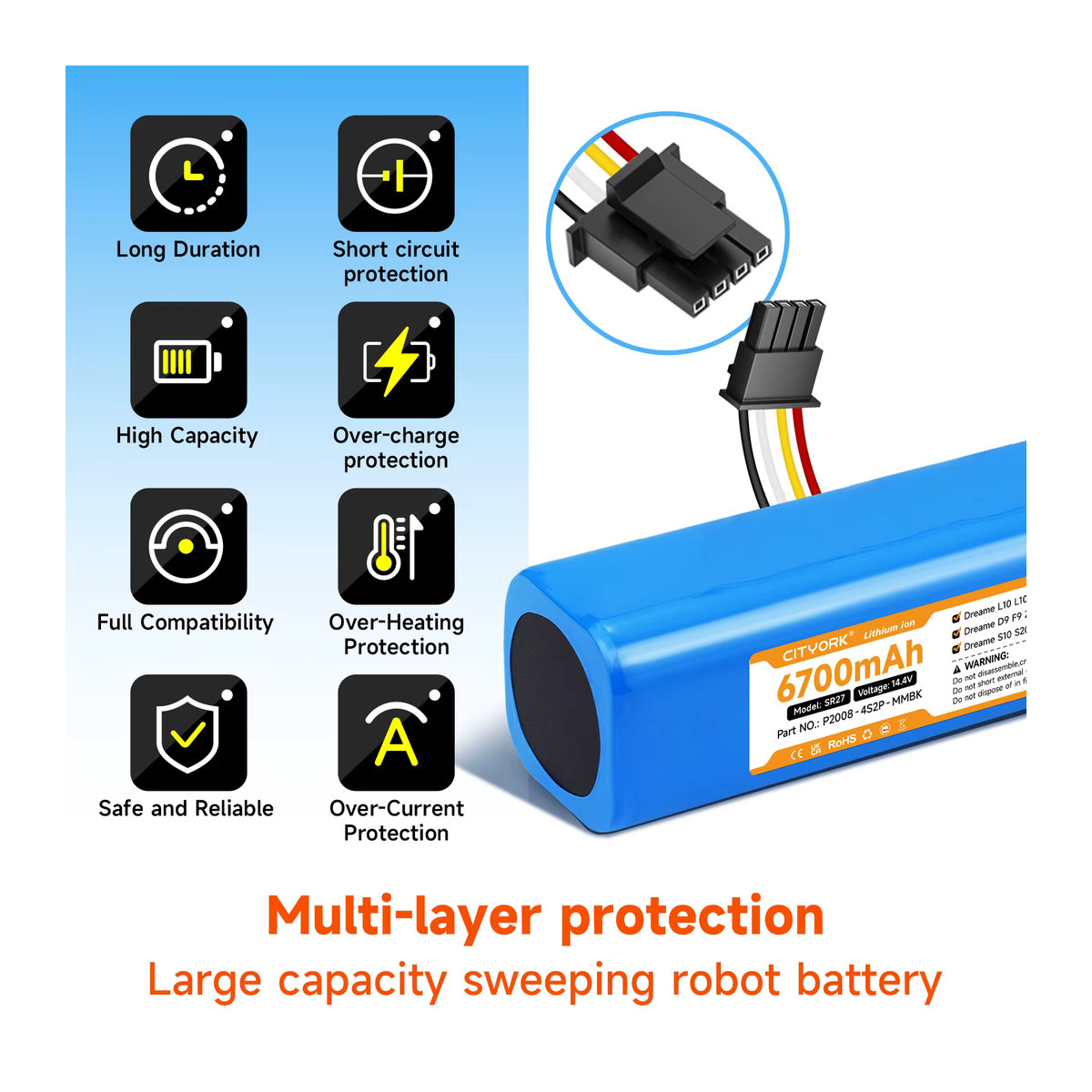 Dreame Ersatzakku 14,4V in Blau für Saugroboter L10 D10 Ultra Pro Plus D9 F9 Z10 W10 Pro Max Plus S10 S20 S30 X10+ X20+ - Bild 5