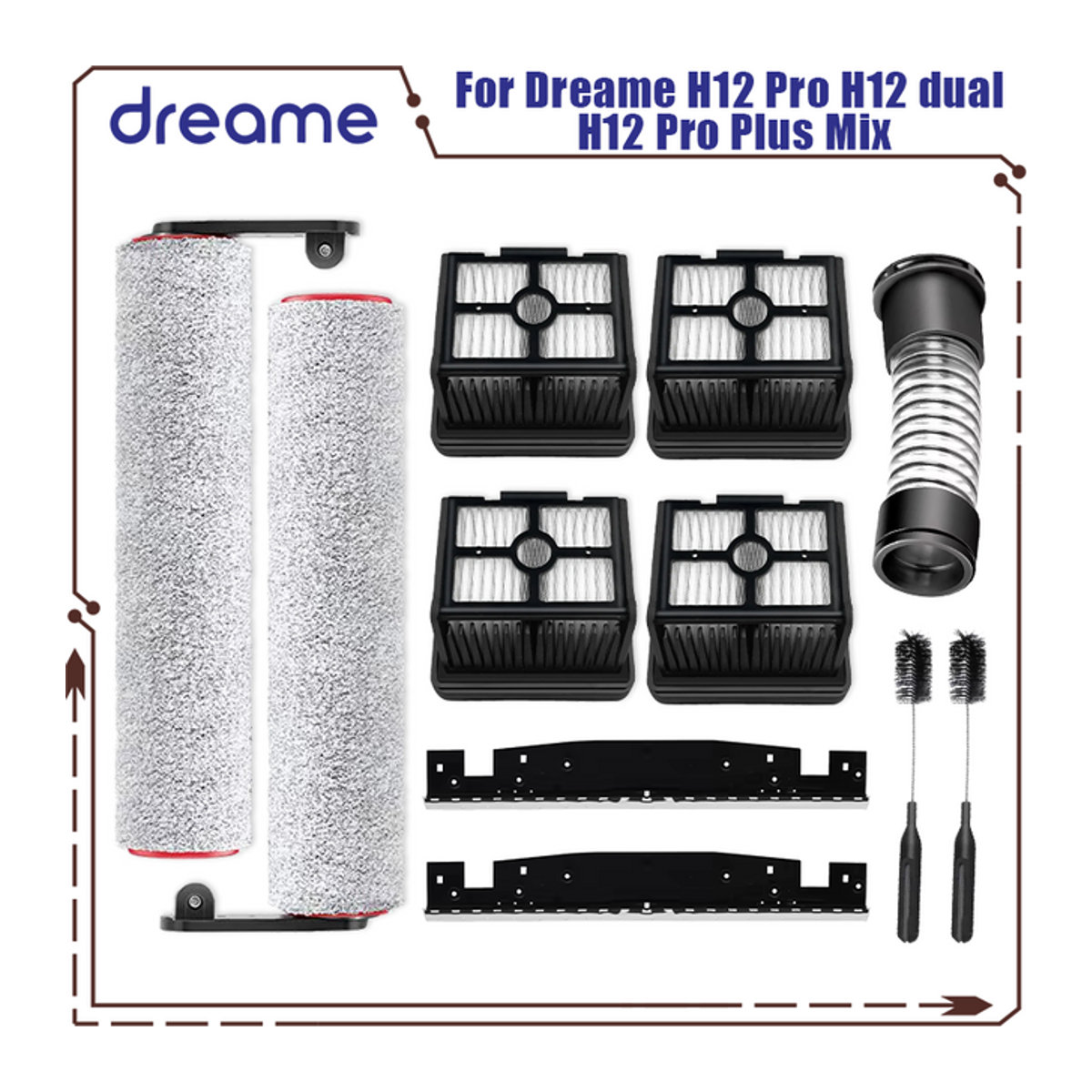 Dreame Ersatzteil-Set für Nass-Trocken-Staubsauger H12 Pro H12 Plus H12 Pro Plus Mix H12 Dual mit Roller und HEPA-Filter in Schwarz/Weiß - Bild 1