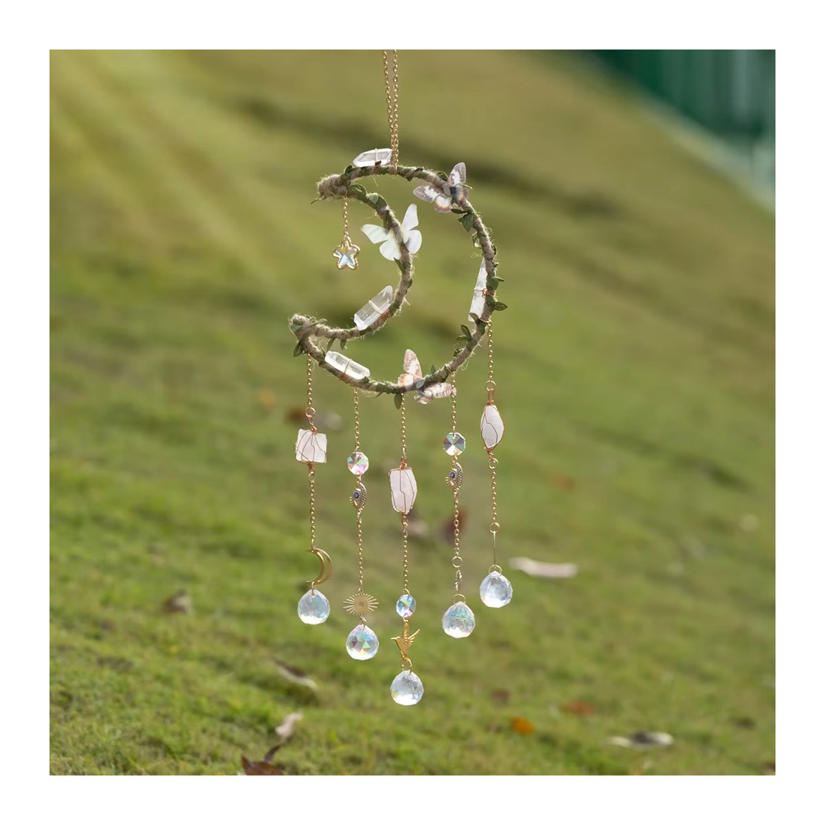 Dreamocean Kristall Traumfänger Windspiel Prisma Sonnenfänger in Pink und Mehrfarbig mit Mond-Elementen aus Glas für dein Schlafzimmer-Dekor - Bild 2