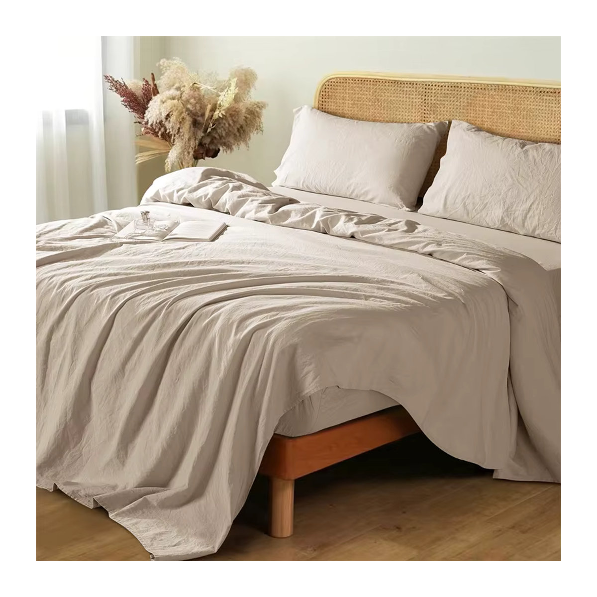 Dreamreal Bettwäsche-Set aus Baumwolle und Leinen mit Bettbezug, Flachbettlaken und Kissenbezügen in Braun und Beige - Bild 2