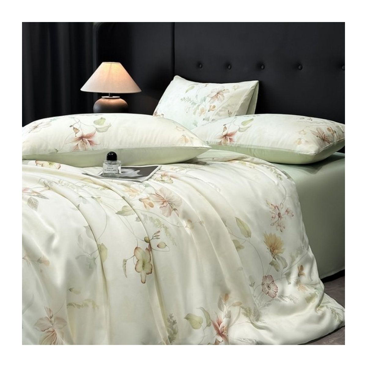 Dreamreal Bettwäsche-Set aus Bio-Bambus im Vintage-Stil, Grün, Queen-Size - Bild 1