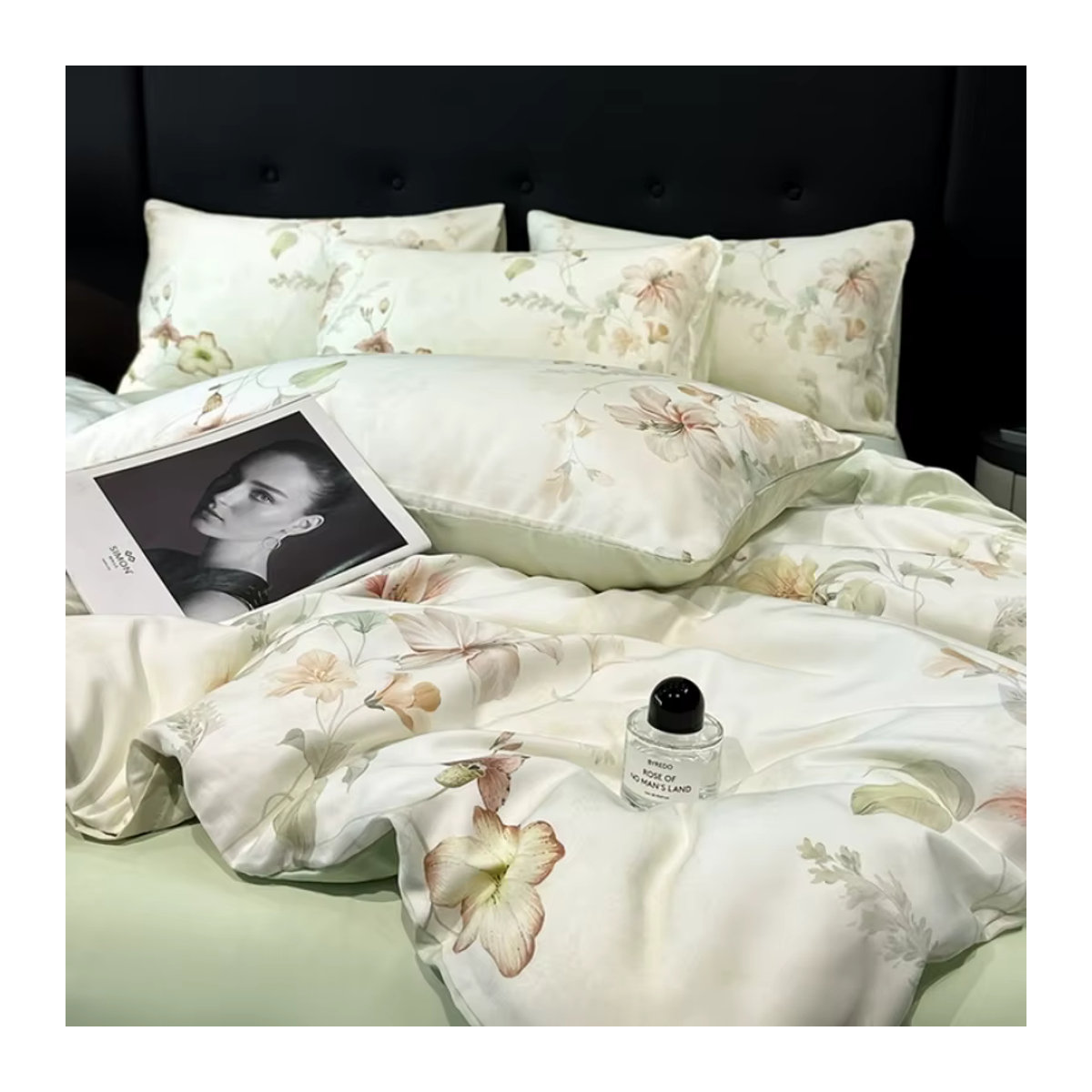 Dreamreal Bettwäsche-Set aus Bio-Bambus im Vintage-Stil, Grün, Queen-Size - Bild 5