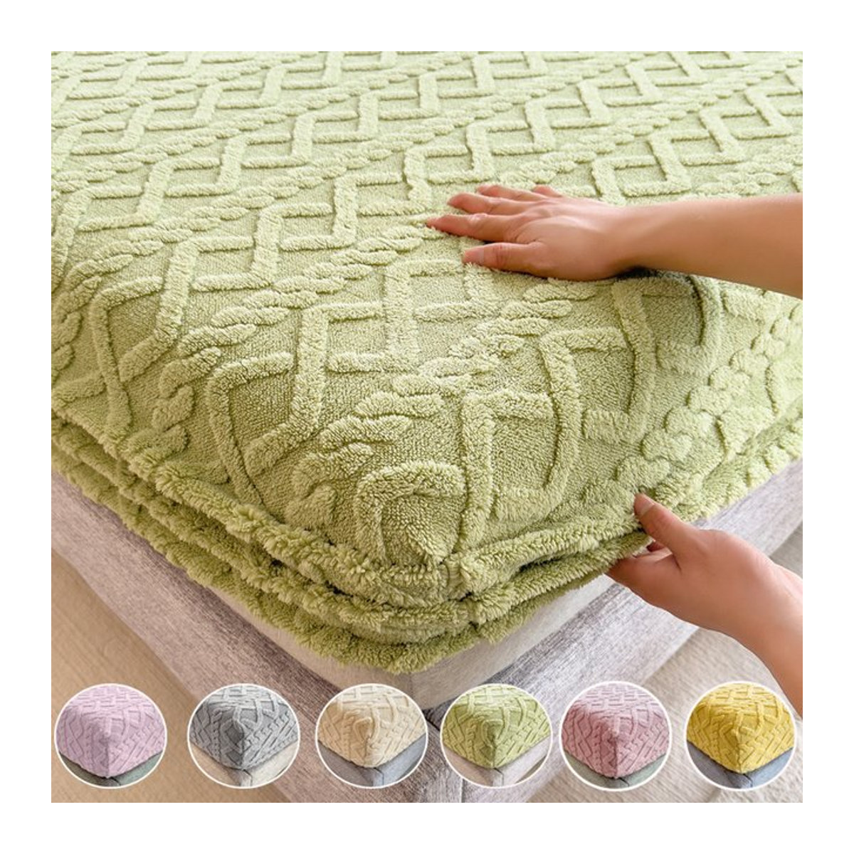 Dreamreal Jacquard-Bettbezug mit 3D-geprägtem Samt und Tafferta-Bettlaken, warmes Winter-Set in Rosa oder Grün - Bild 1