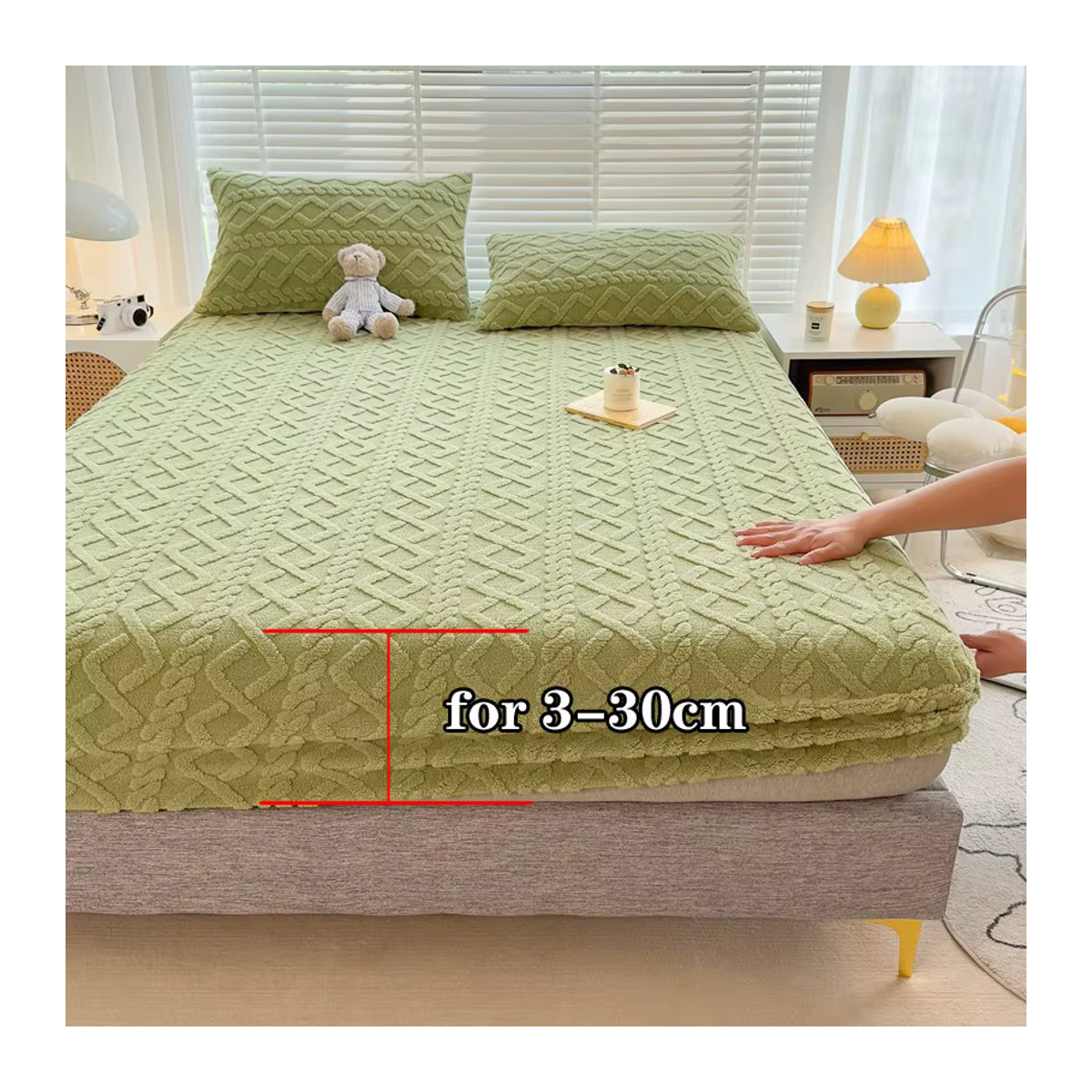 Dreamreal Jacquard-Bettbezug mit 3D-geprägtem Samt und Tafferta-Bettlaken, warmes Winter-Set in Rosa oder Grün - Bild 2