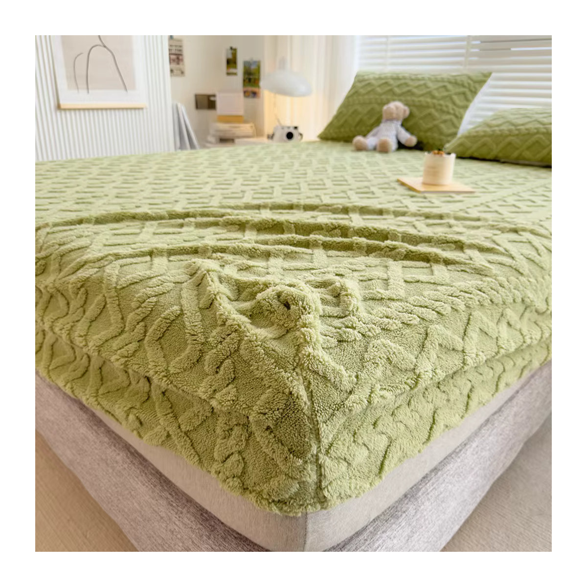Dreamreal Jacquard-Bettbezug mit 3D-geprägtem Samt und Tafferta-Bettlaken, warmes Winter-Set in Rosa oder Grün - Bild 3