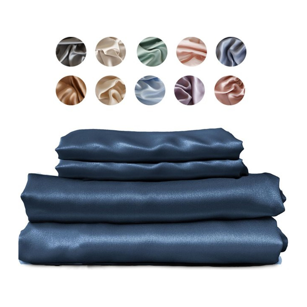 Dreamreal Luxuriöses Maulbeerseide Bettwäsche-Set aus 100% Seide mit Spannbettlaken und Kissenbezügen in Grau und Blau - Bild 1