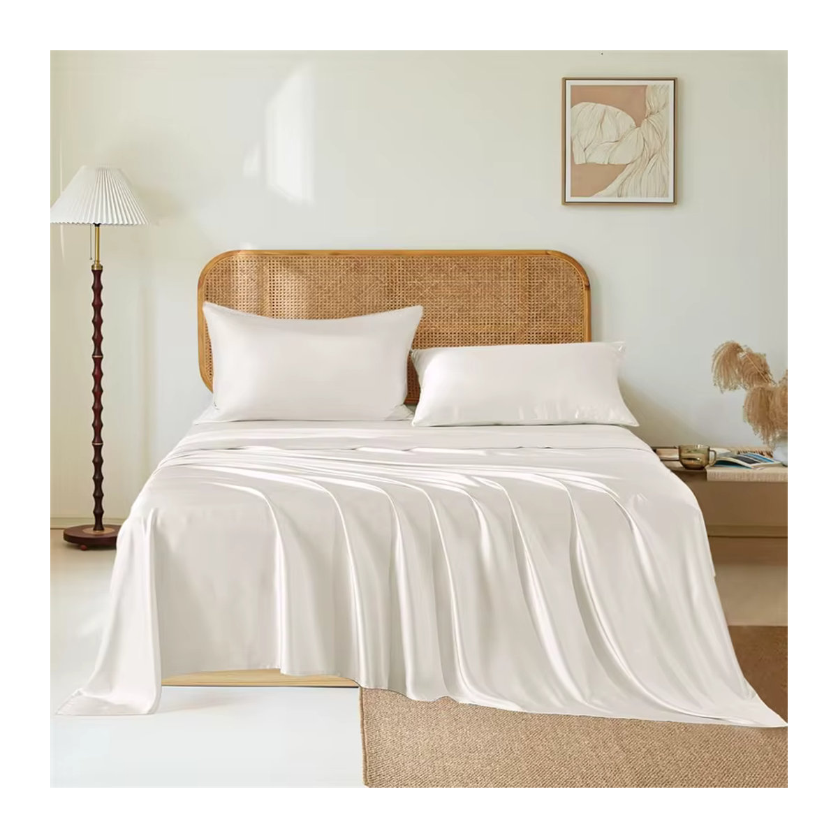 Dreamreal Luxuriöses Maulbeerseide Bettwäsche-Set aus 100% Seide mit Spannbettlaken und Kissenbezügen in Grau und Blau - Bild 2