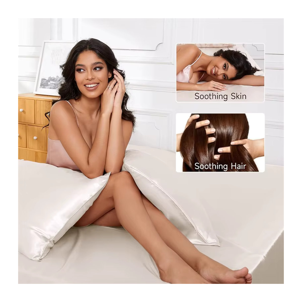 Dreamreal Luxuriöses Maulbeerseide Bettwäsche-Set aus 100% Seide mit Spannbettlaken und Kissenbezügen in Grau und Blau - Bild 3