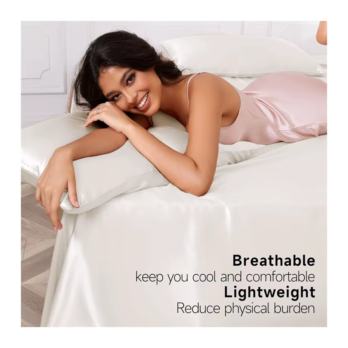 Dreamreal Luxuriöses Maulbeerseide Bettwäsche-Set aus 100% Seide mit Spannbettlaken und Kissenbezügen in Grau und Blau - Bild 4