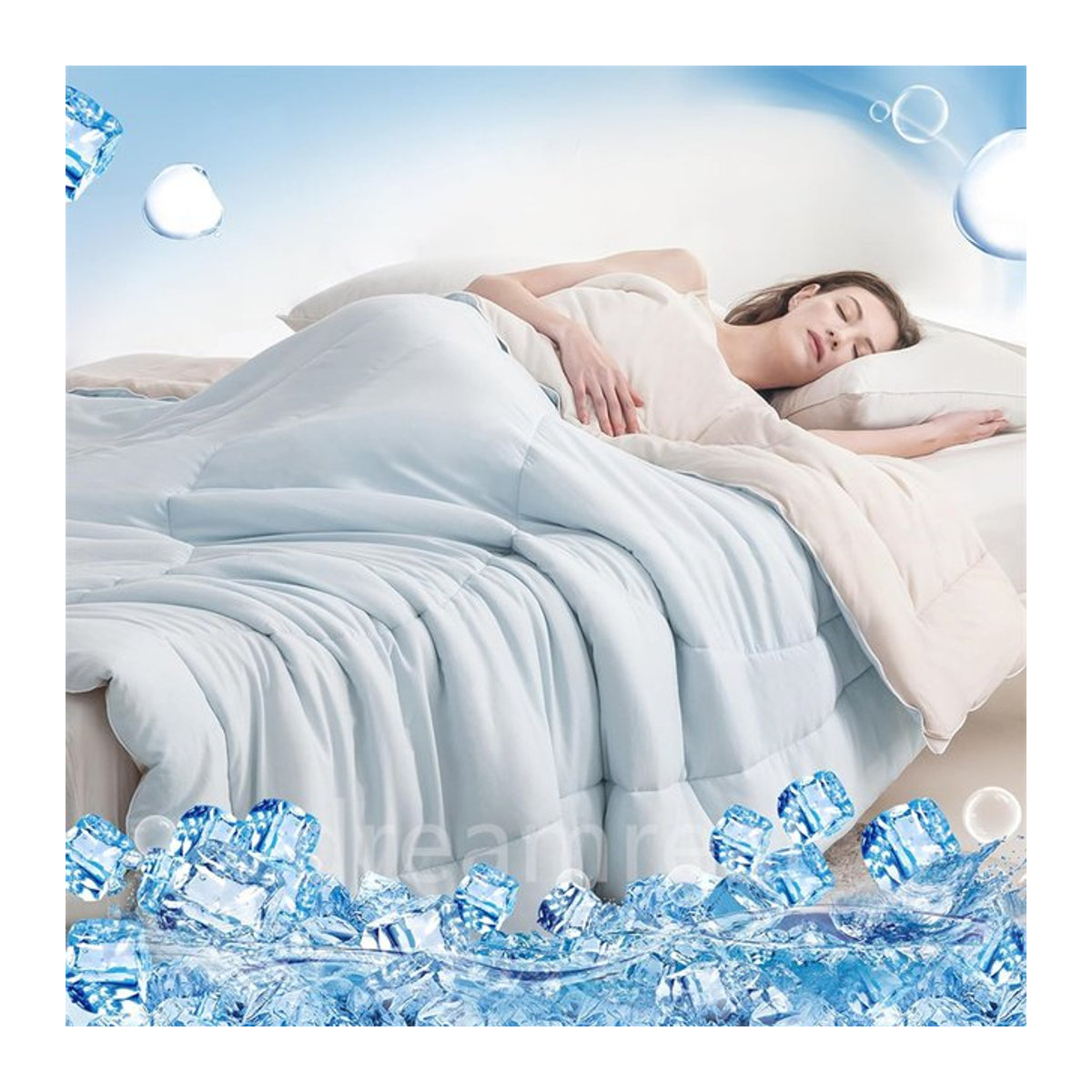 Dreamreal Reversible Kühldecke in Grau und Weiß, gesteppte Sommerdecke mit kühlendem Gewebe, waschbar und hautfreundlich - Bild 1