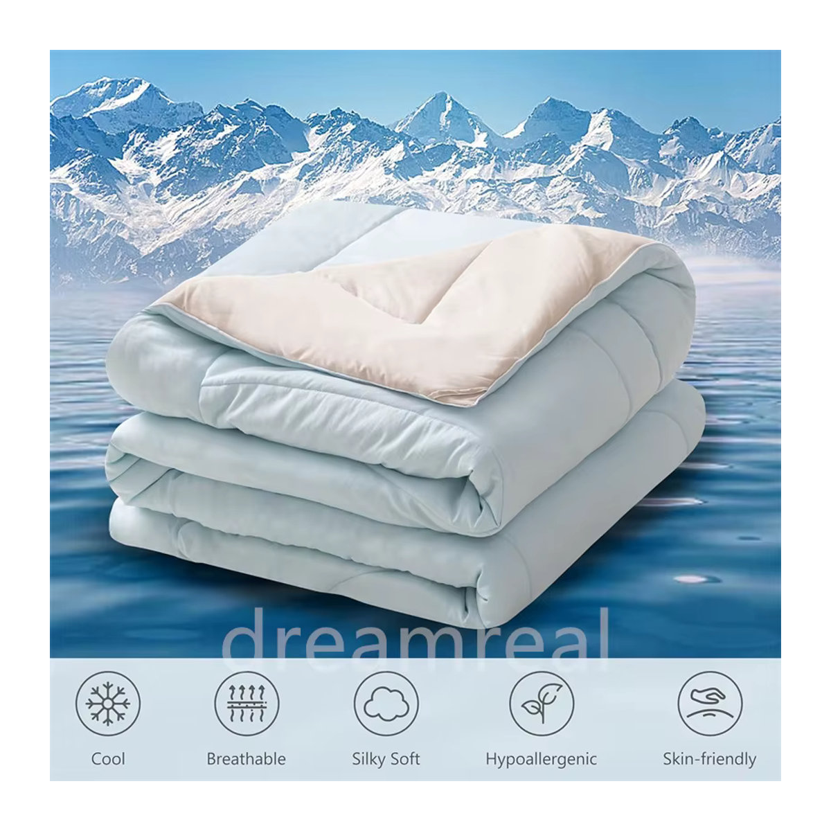 Dreamreal Reversible Kühldecke in Grau und Weiß, gesteppte Sommerdecke mit kühlendem Gewebe, waschbar und hautfreundlich - Bild 2