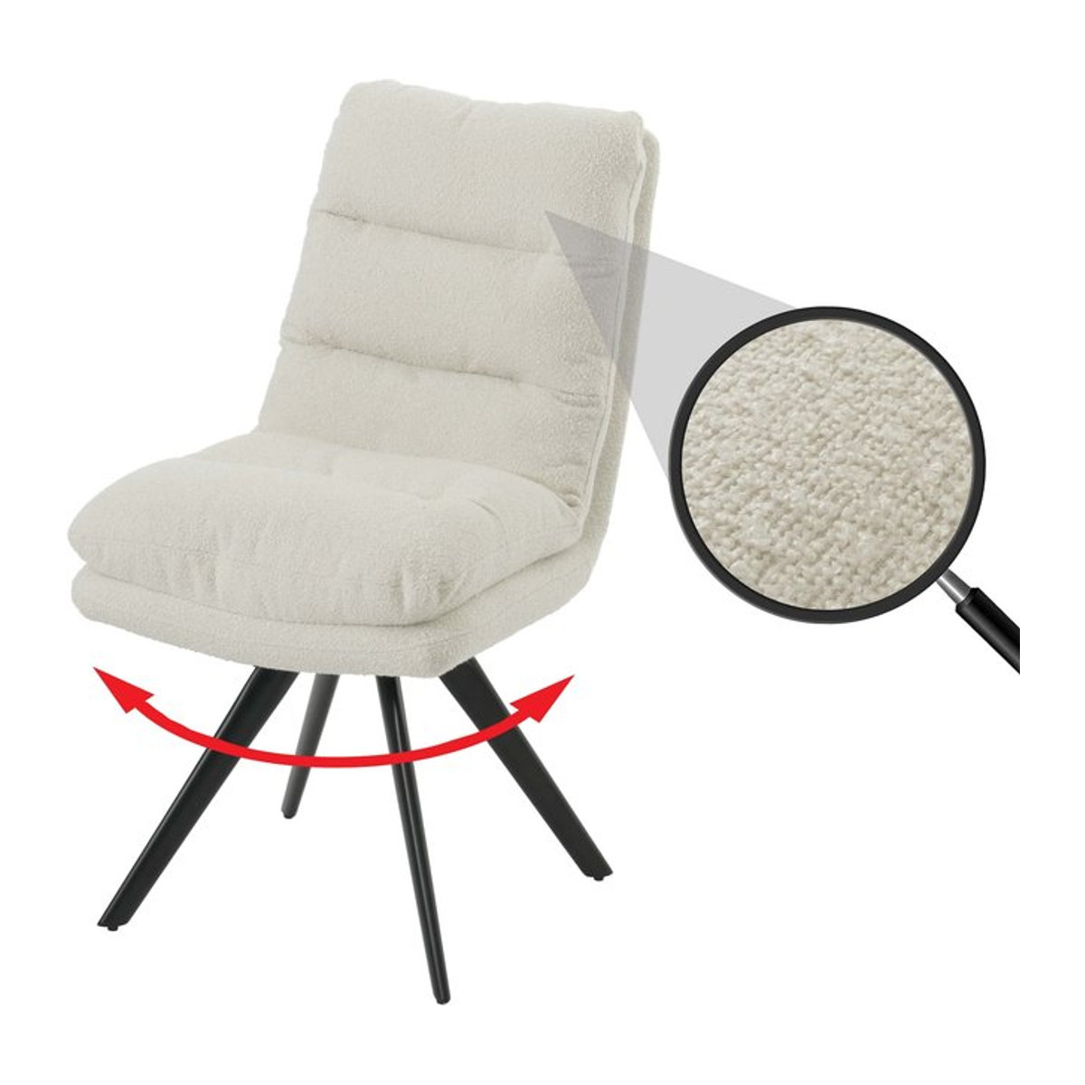 Drehbarer Esszimmerstuhl MCW-G66 in Beige aus Bouclé-Stoff mit Metallgestell - Bild 1