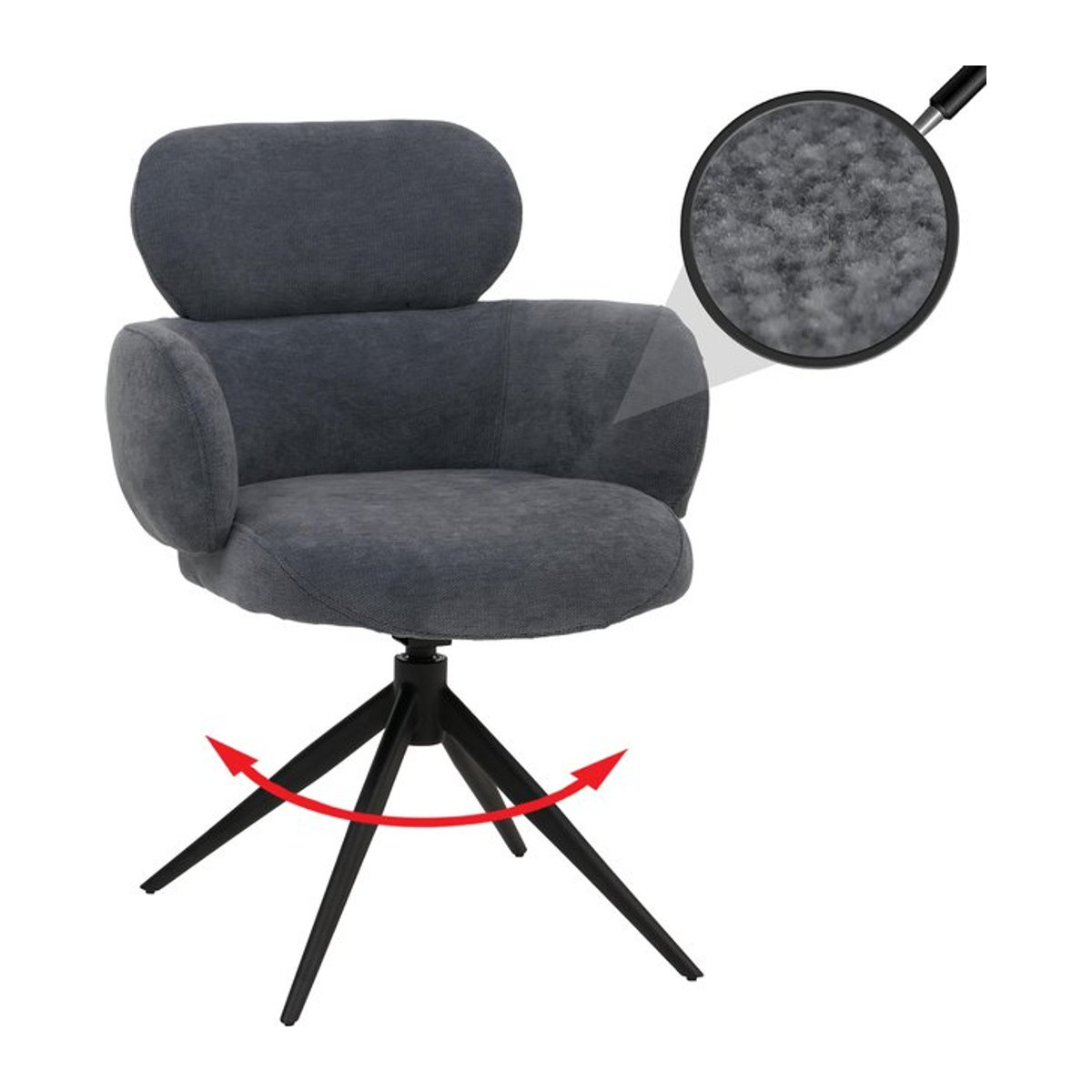 Drehbarer Esszimmerstuhl MCW-O77 Polsterstuhl aus Chenille Stoff in Grau-Blau mit Auto-Return Funktion - Bild 1