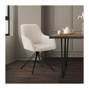 Drehbarer Esszimmerstuhl ML-Design in Beige aus Stoff mit Rücken- und Armlehnen und Metallgestell