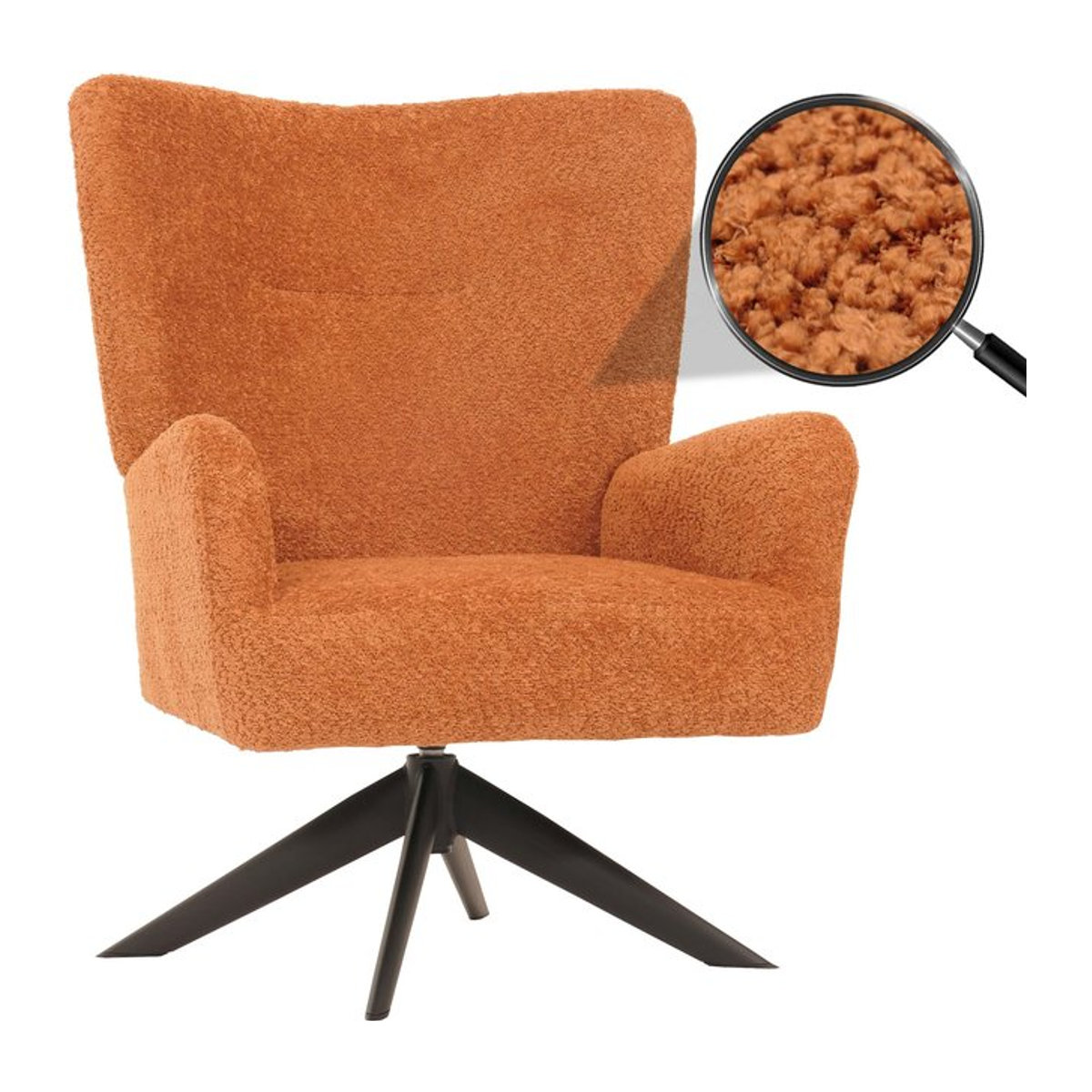 Drehbarer Lounge-Sessel MCW-N65 aus Chenille und Metall in Terracotta - Bild 1