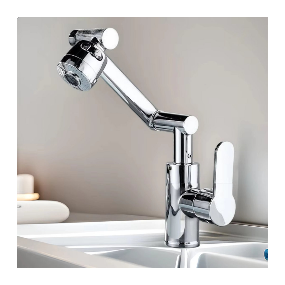 Drehbarer Roboterarm Wasserhahn aus Edelstahl mit 360/1080 Grad Rotation, Dual-Warm- und Kaltsteuerung sowie 3 Wassermodi für Küche und Badezimmer in modernem Design - Bild 2