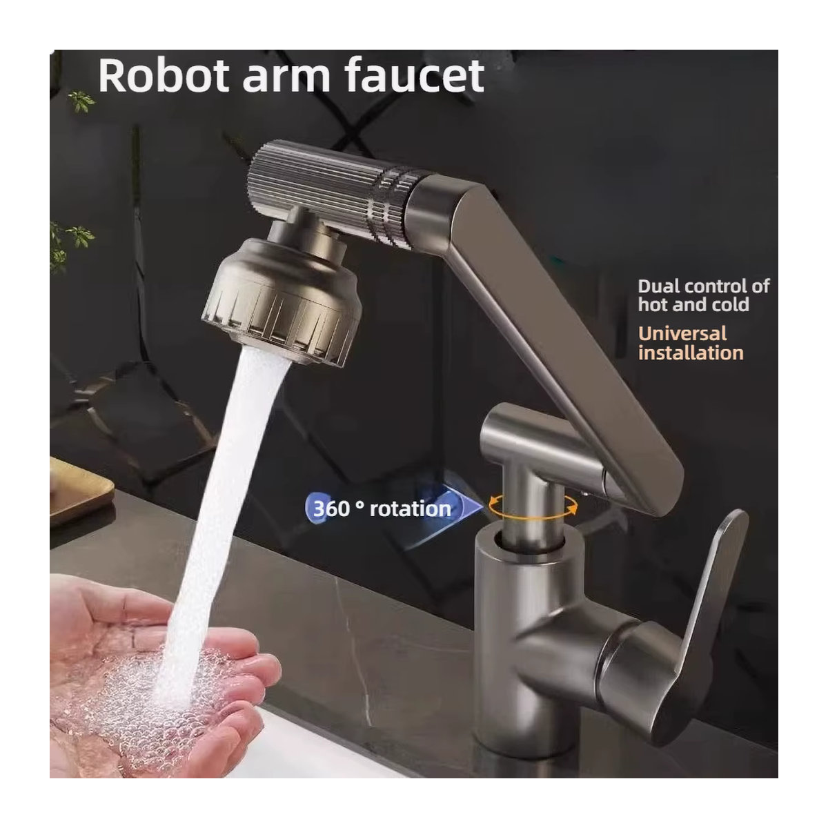 Drehbarer Roboterarm Wasserhahn aus Edelstahl mit 360/1080 Grad Rotation, Dual-Warm- und Kaltsteuerung sowie 3 Wassermodi für Küche und Badezimmer in modernem Design - Bild 3