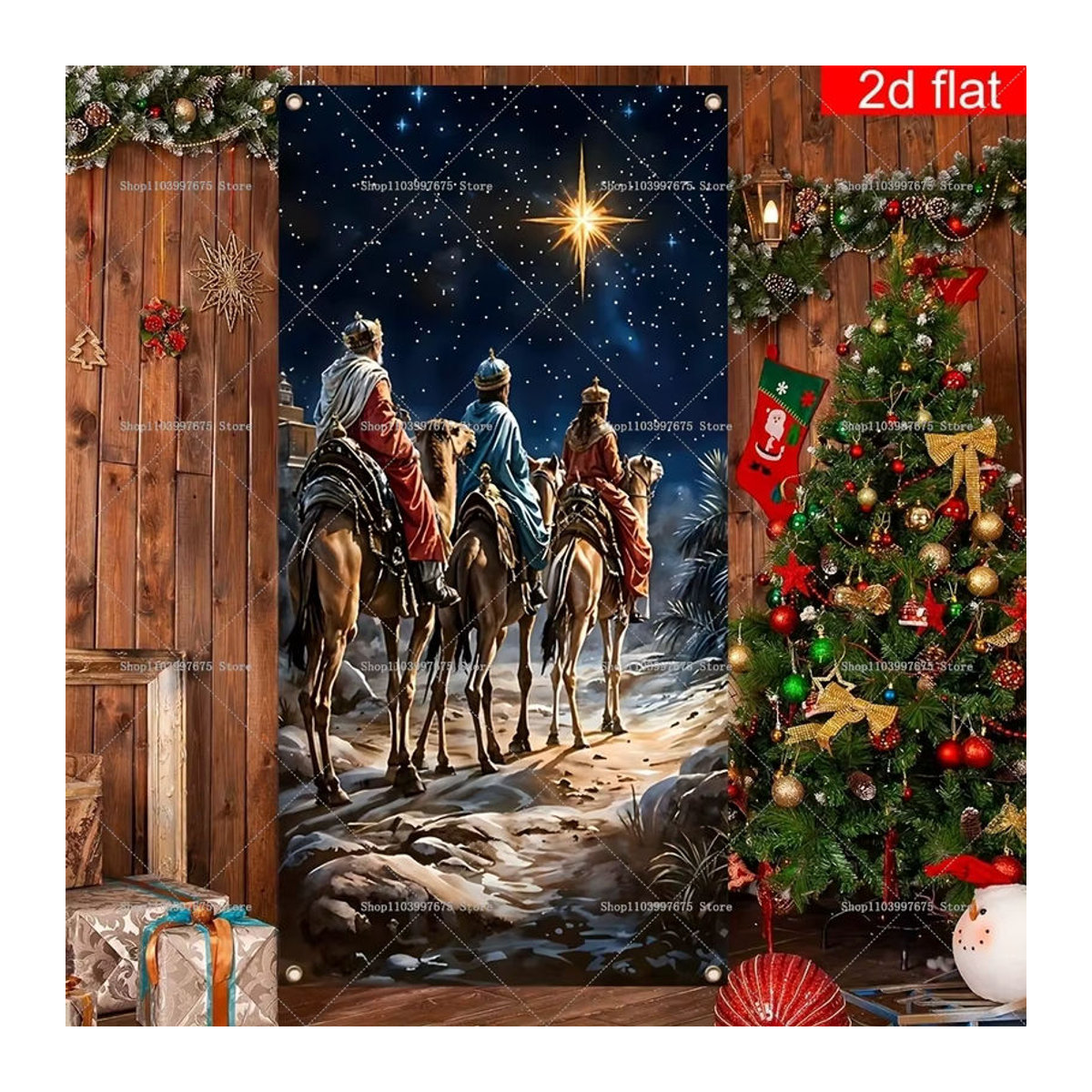 Drei Könige Sternennacht Tür Banner als weihnachtliche Dekoration für Foto Studio und Party, mehrfarbig, B/H: 180 x 90 cm - Bild 3