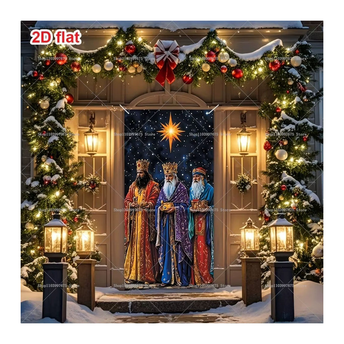 Drei Könige Sternennacht Tür Banner als weihnachtliche Dekoration für Foto Studio und Party, mehrfarbig, B/H: 180 x 90 cm - Bild 5