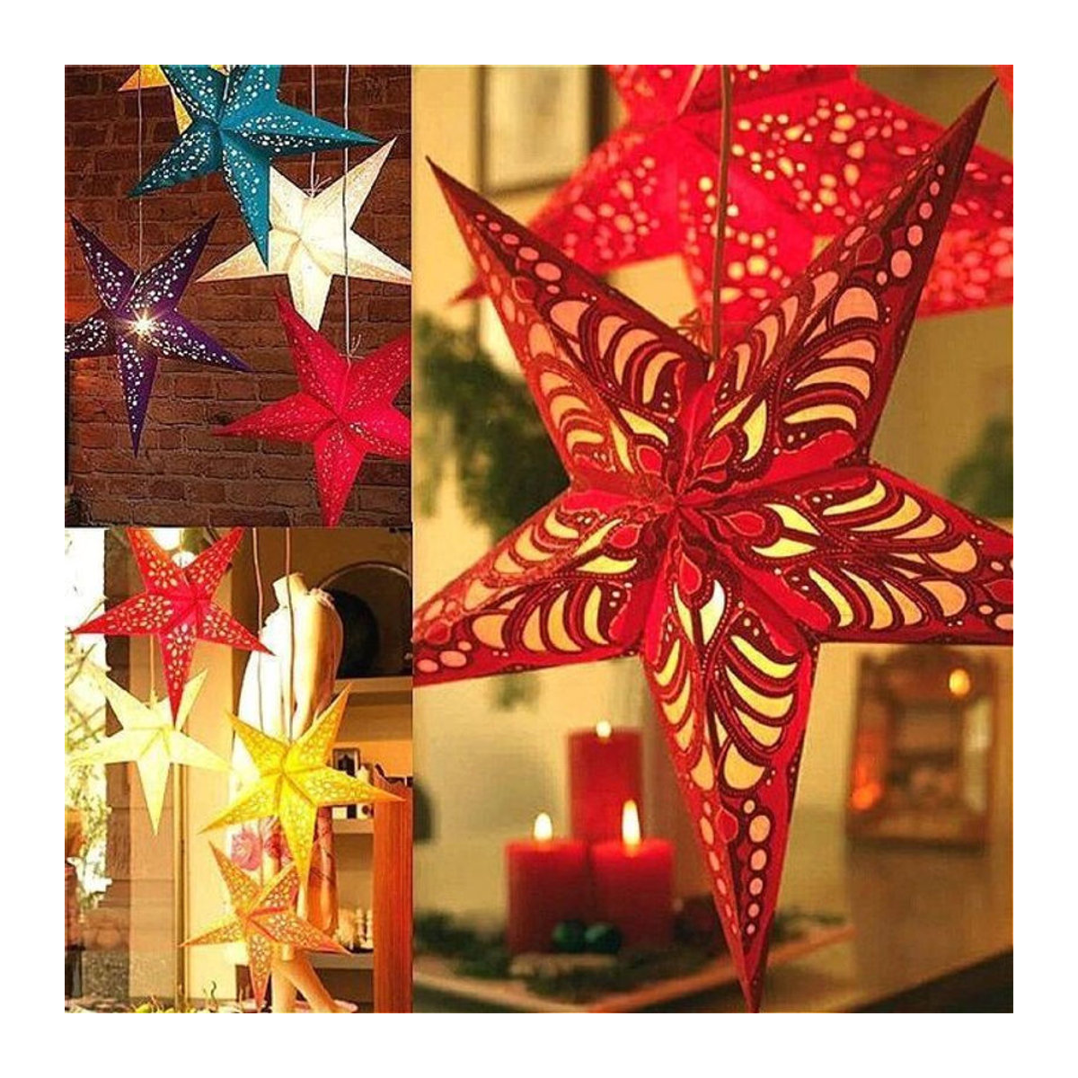 Dreidimensionaler Weihnachtsstern aus Papier als hängendes Ornament in Blau und Mehrfarbig, Durchmesser: 30 cm - Bild 1