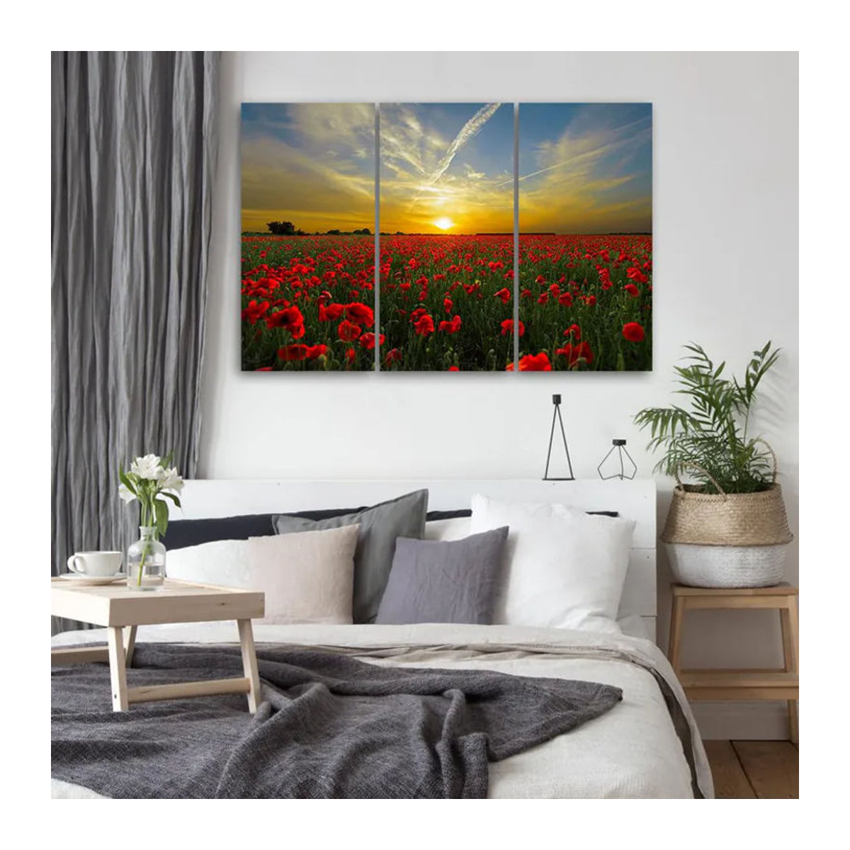 Dreiteiliger Leinwanddruck Feeby Feldmohn-Sonnenuntergang in Rot und Mehrfarbig, B: 60 cm, H: 40 cm - Bild 1