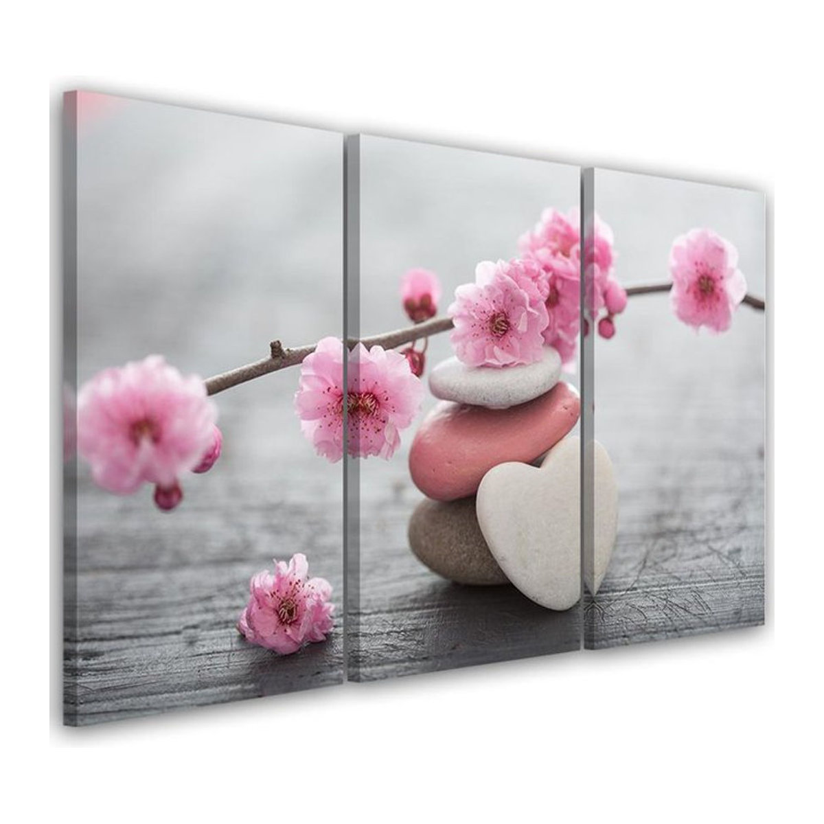 Dreiteiliger Leinwanddruck Feeby Heart Stone in Rosa mit floralem Herz-Motiv, B: 60 cm, H: 40 cm - Bild 1