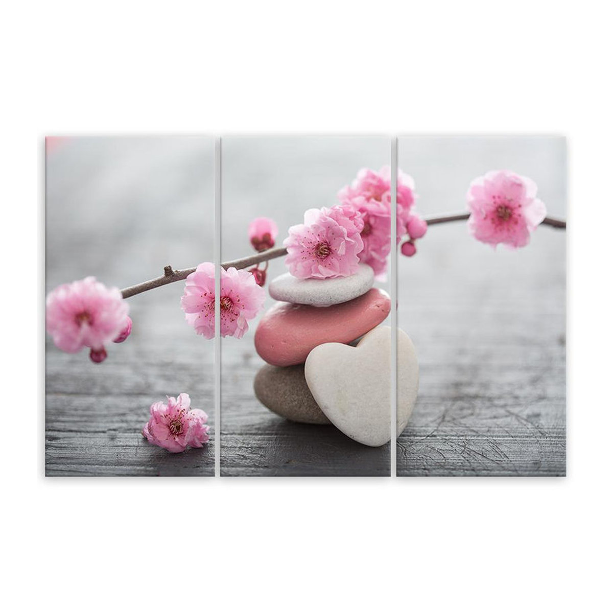 Dreiteiliger Leinwanddruck Feeby Heart Stone in Rosa mit floralem Herz-Motiv, B: 60 cm, H: 40 cm - Bild 2