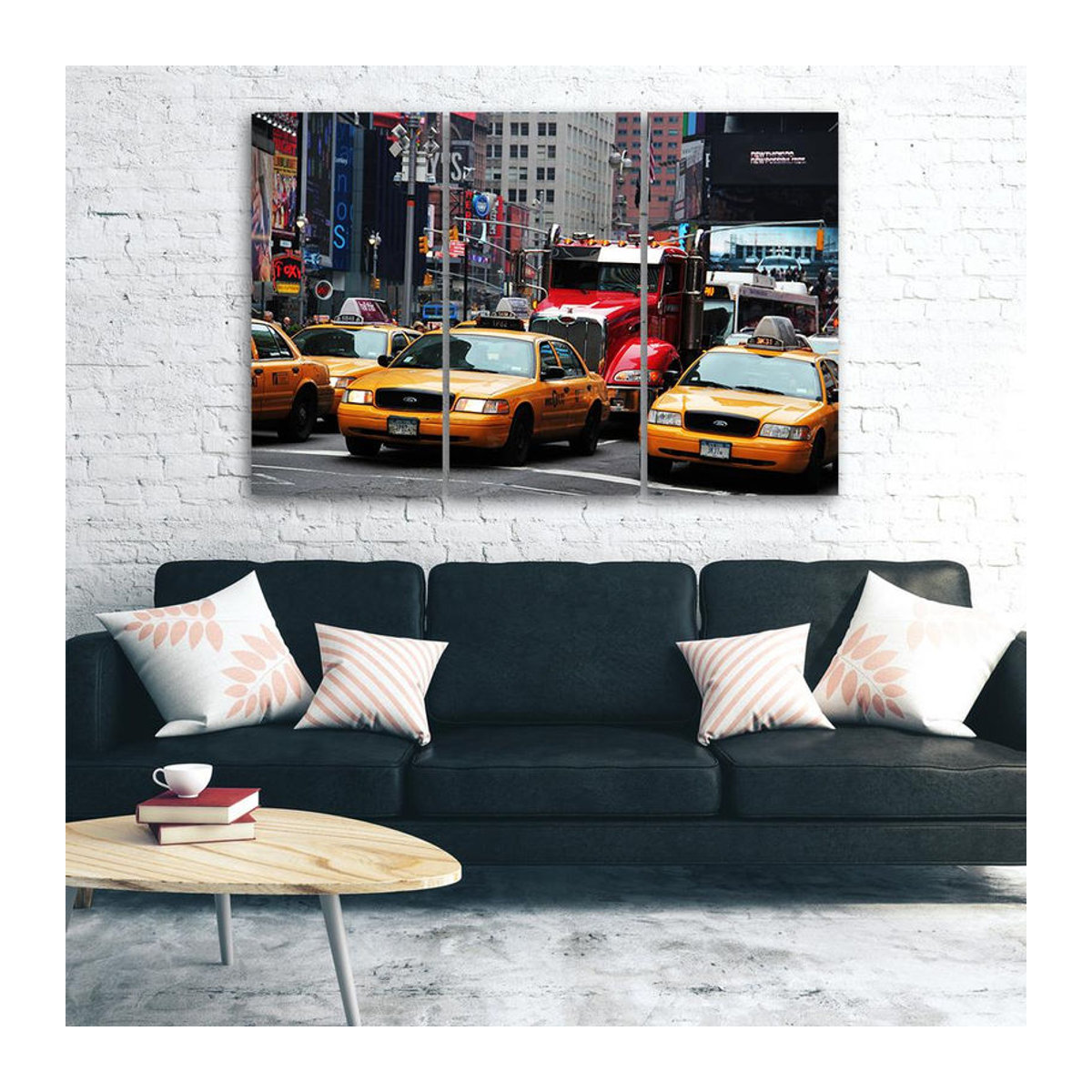 Dreiteiliger Leinwanddruck Feeby Taxi Times Square New York mehrfarbig B/H: 60 x 40 cm - Bild 3